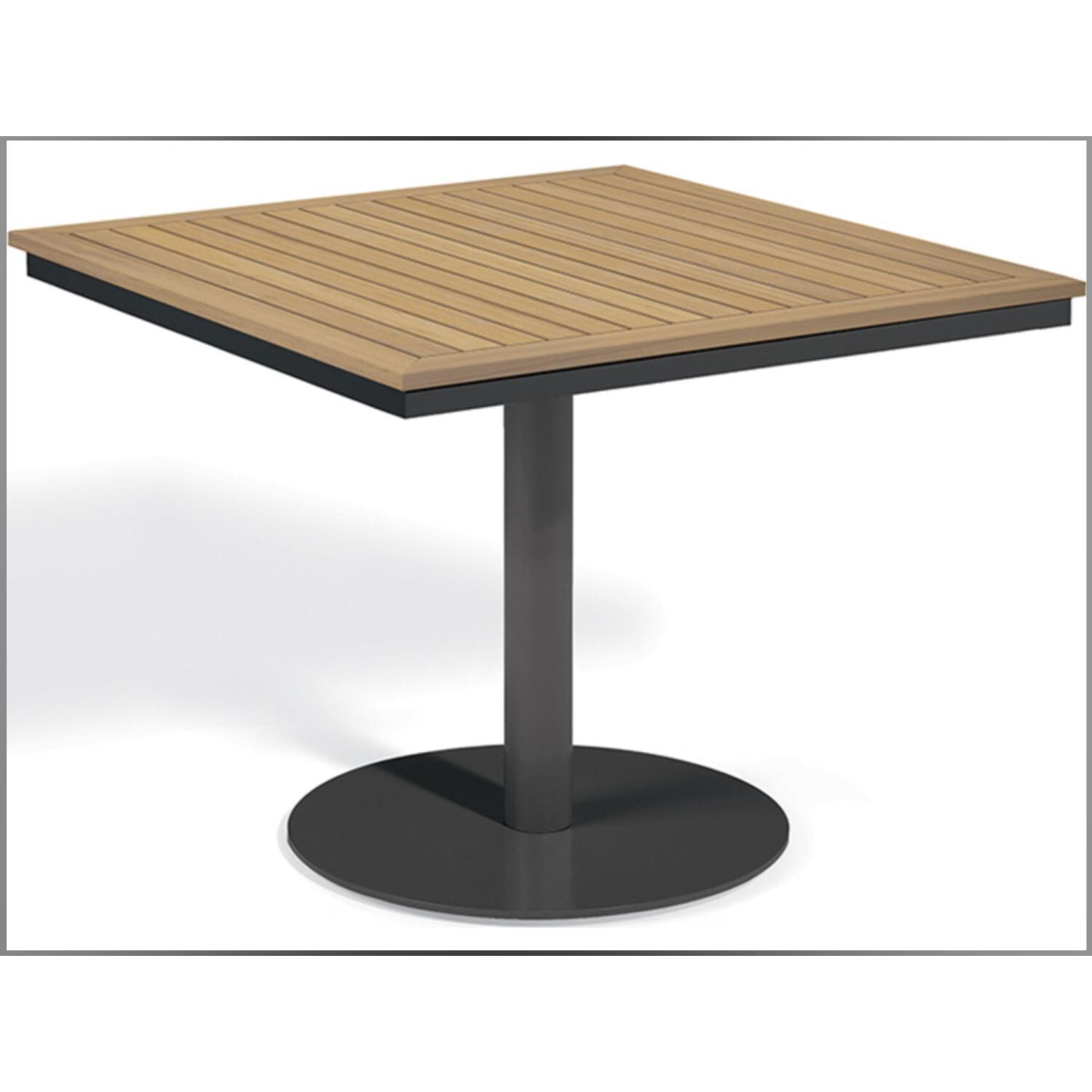 Oxford Garden Travira 38-Inch Square Bistro Table w/ Carbon Finish and Natural Tekwood Top - Display - White Background thumbnail