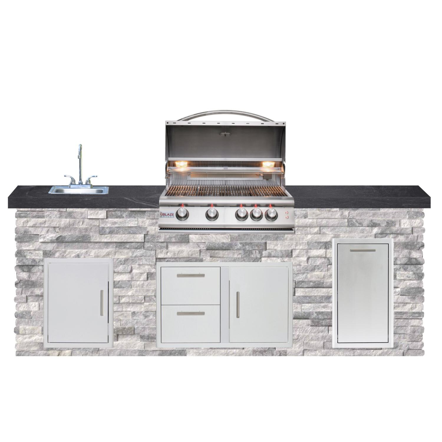 BBQGuys Signature 8ft Luxury Outdoor Island W/ Blaze Premium LTE 32-Inch Propane Grill & Summerset 15-Inch Sink - Alaska Gray Stone W/ Black Polished Granite thumbnail