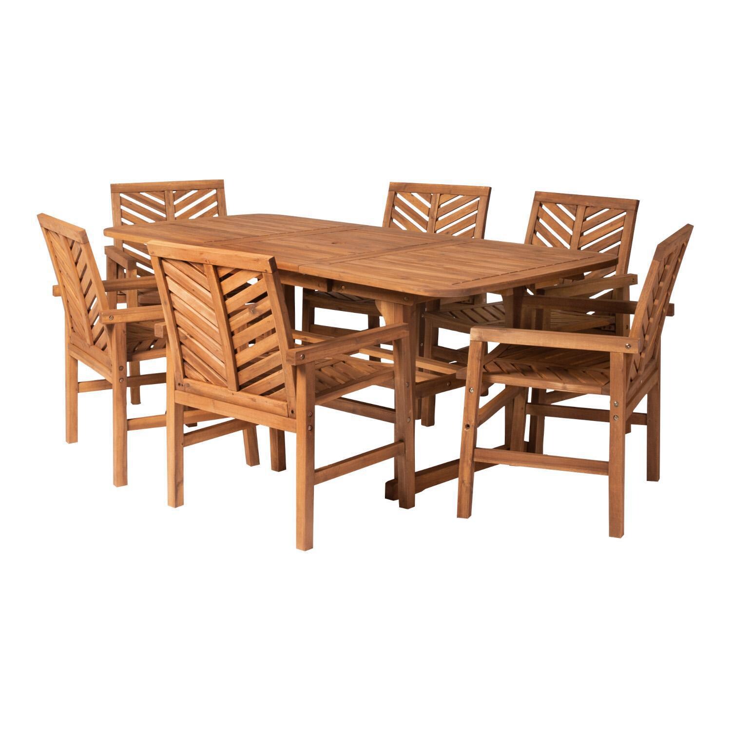 Ultimate Patio Wishlake 7 Piece Acacia Patio Dining Set W/ 55-79 X 35 Inch Extension Rectangular Table - Brown - Angled Right thumbnail
