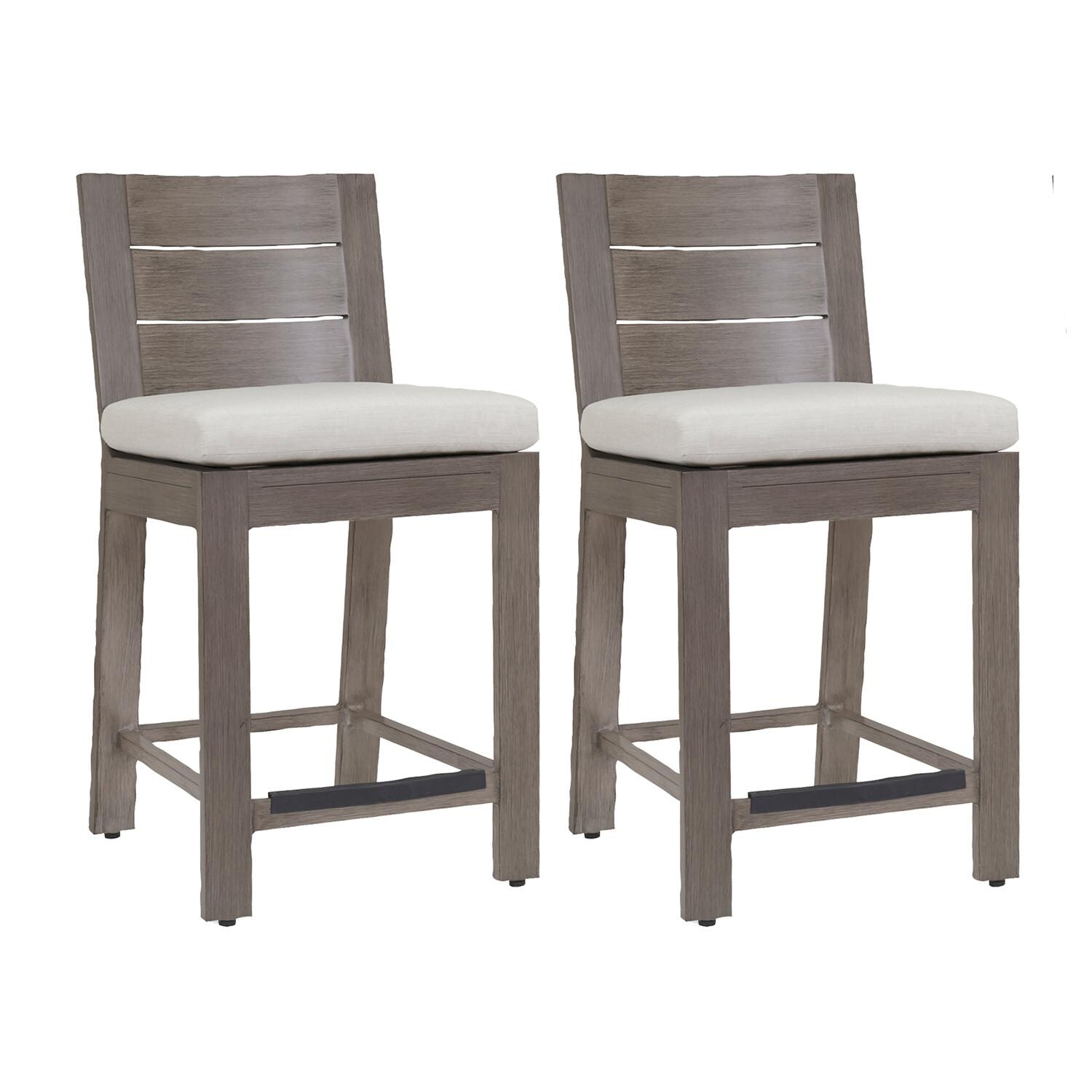 Laguna 2 Piece Aluminum Patio Bar Stool Set W/ Sunbrella Canvas Flax Cushions By Sunset West