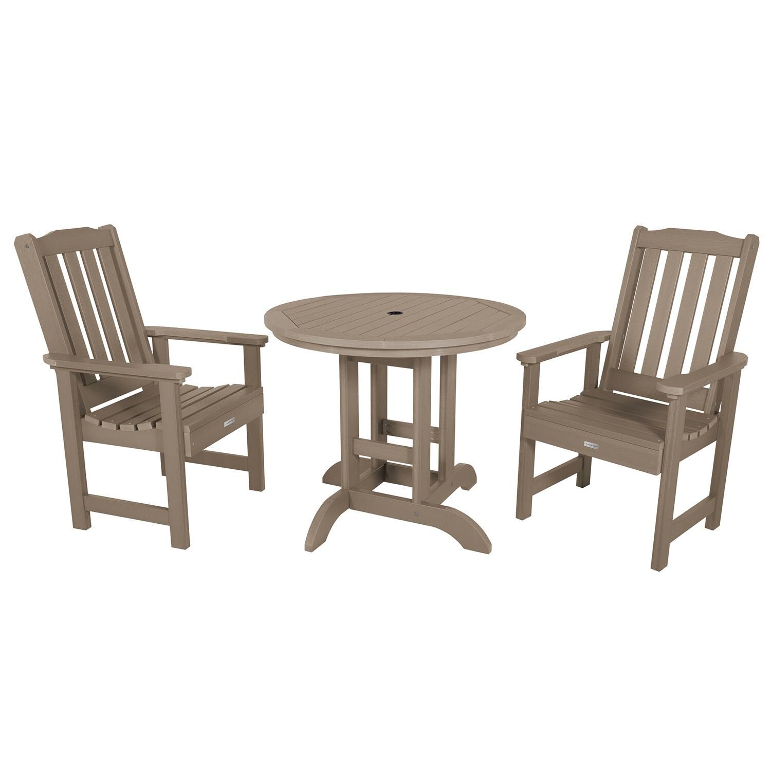 Hart Lane 3 Pc Recycled Plastic Round Dining Set in Woodland Brown By Lakeview Outdoor Designs - White Background thumbnail