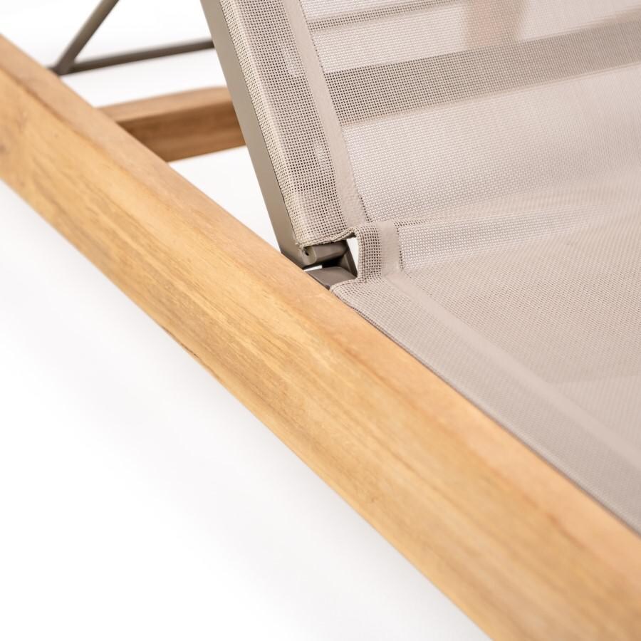 Teak + Table Monday Teak Patio Chaise Lounge W/Grey Sling - Hinge - Detail thumbnail