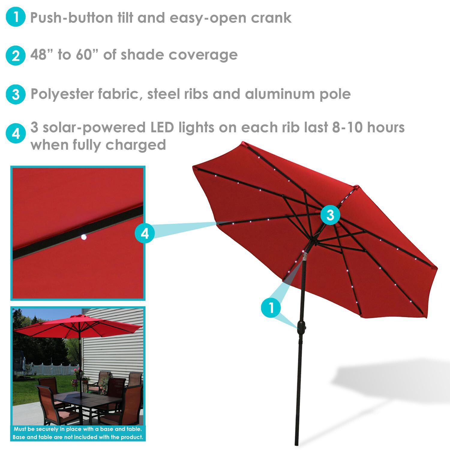 Ultimate Patio 9 Ft. Solar Lighted Octagonal Patio Umbrella W/Crank - Red - Overview thumbnail