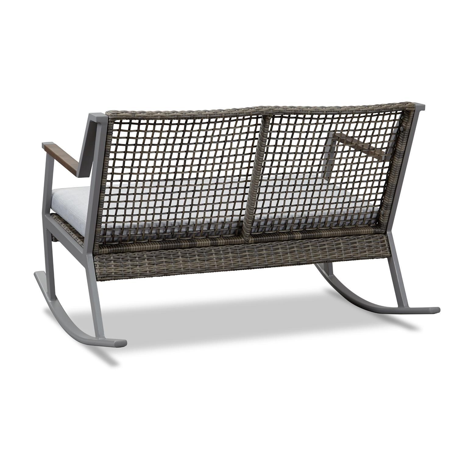 Lakeview Rustic Bay Gray Aluminum Rocker Bench - Rear View - White Background thumbnail