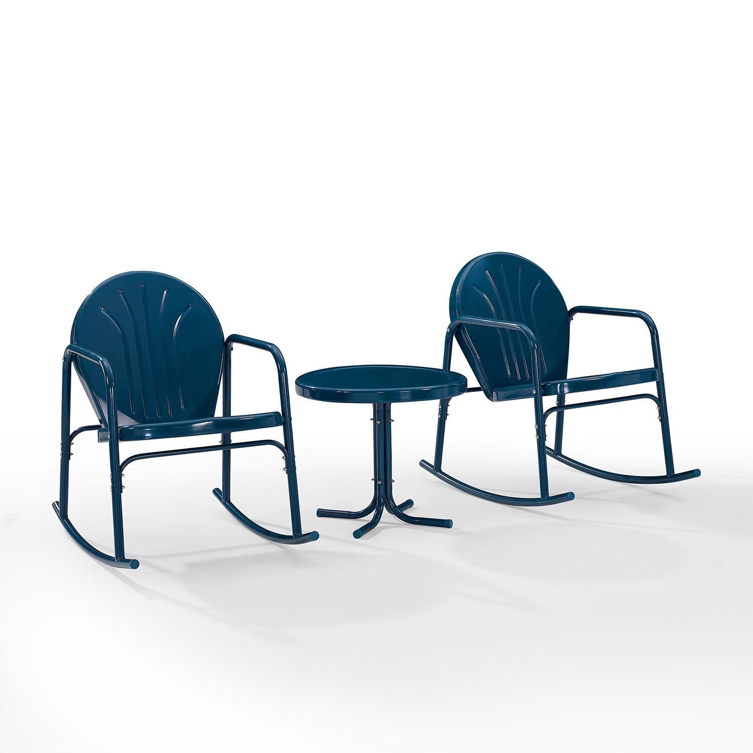 Ultimate Patio UP-32253NV 3Pc Retro Outdoor Rocking Chair Set in Navy - Display - White Background thumbnail