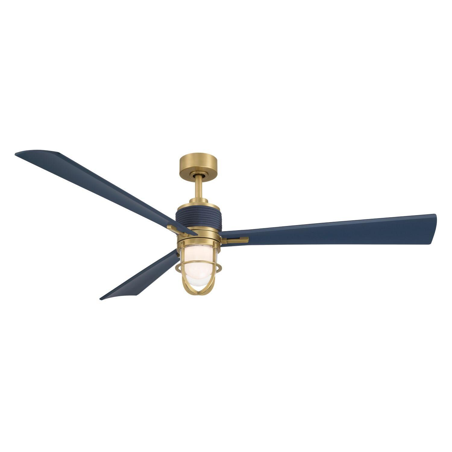 Nauticus F768L-LBR/NVY 65-Inch LED Smart Indoor/Outdoor Ceiling Fan in Legacy Brass & Navy Blue Finish w/ Navy Blue Blades - White Background thumbnail