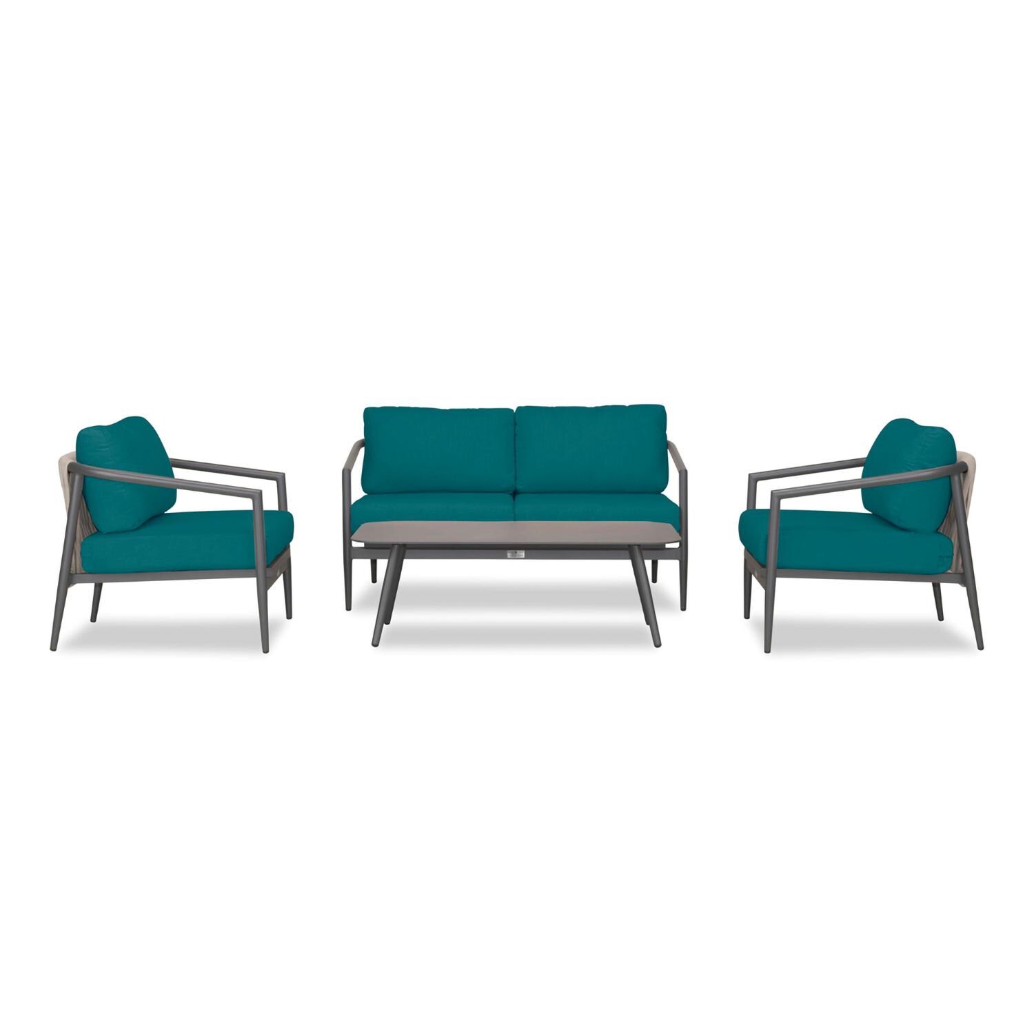 Lakeview Midnight Cove 4 Pc Aluminum Loveseat Seating Set in Slate/Pebble Gray/Spectrum Peacock - Front - White Background thumbnail