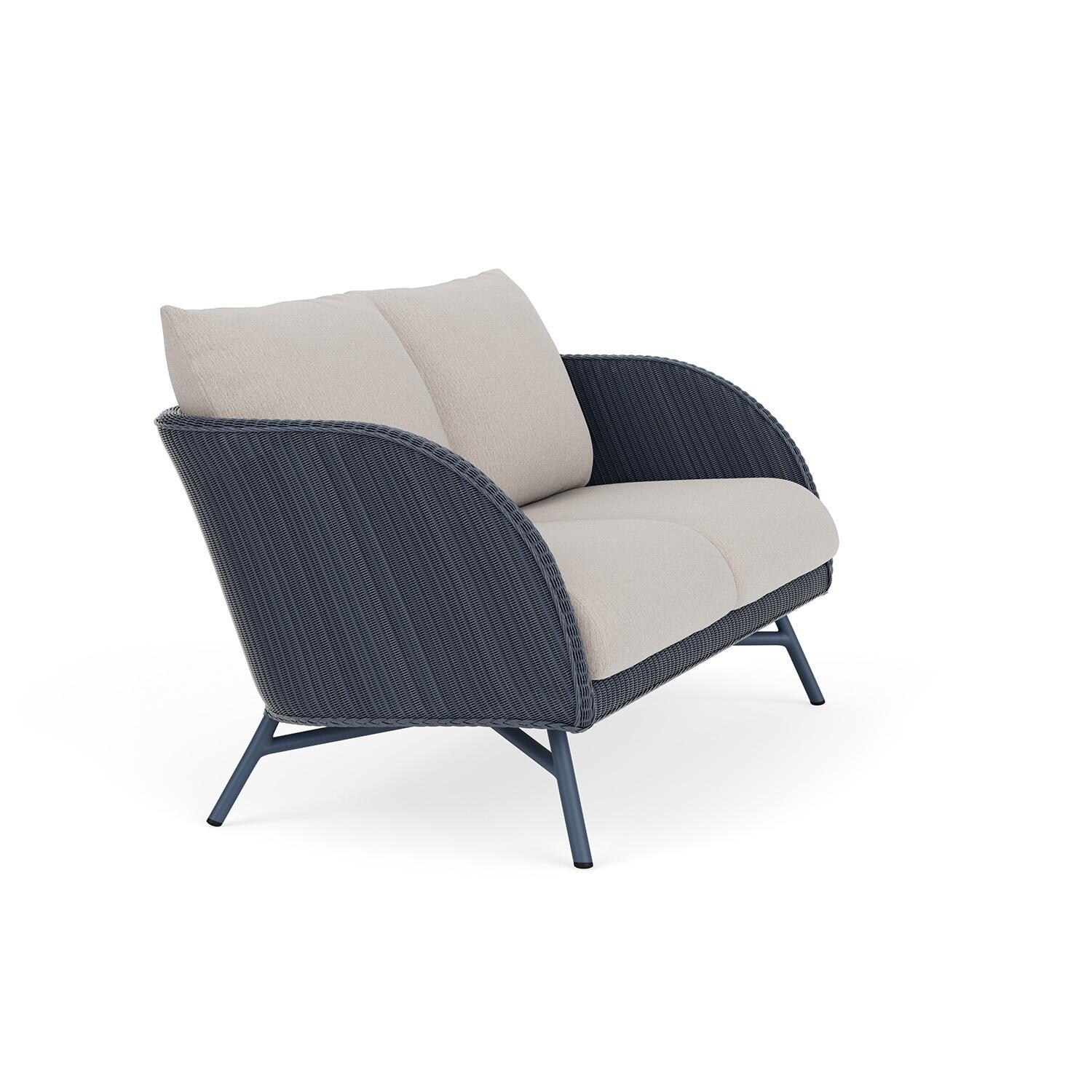 Lloyd Flanders Essence Loveseat W/Tundra Dove Fabric - Denim Blue Finish - Angled thumbnail