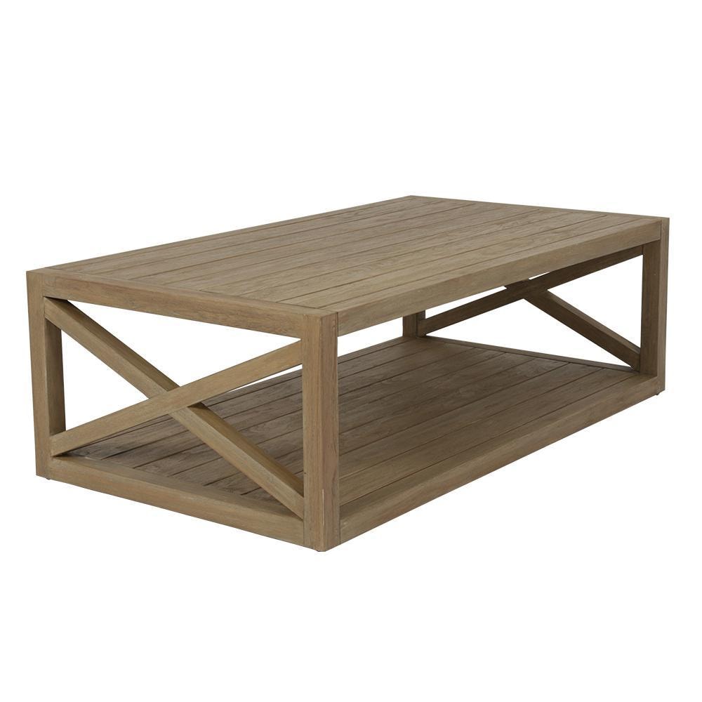 Sunset West - Havana 7 Piece Resin Wicker Patio Conversation Set W/ Coffee Table, End Table, & Sunbrella Canvas Flax Cushions - Coastal Teak 60 X 30 Inch Rectangular Patio X Coffee Table thumbnail