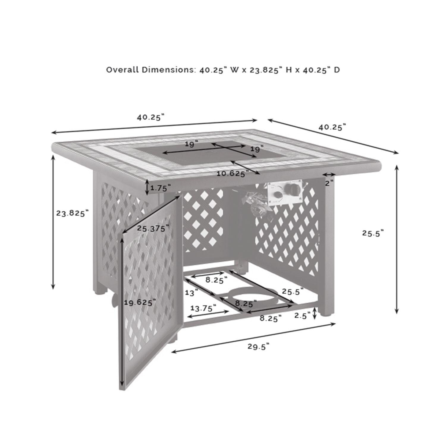 Ultimate Patio UP-92390-SG 4Pc Wicker Outdoor Sectional Set W/ Fire Table in Sangria - Fire Table Dimensions - Diagram thumbnail