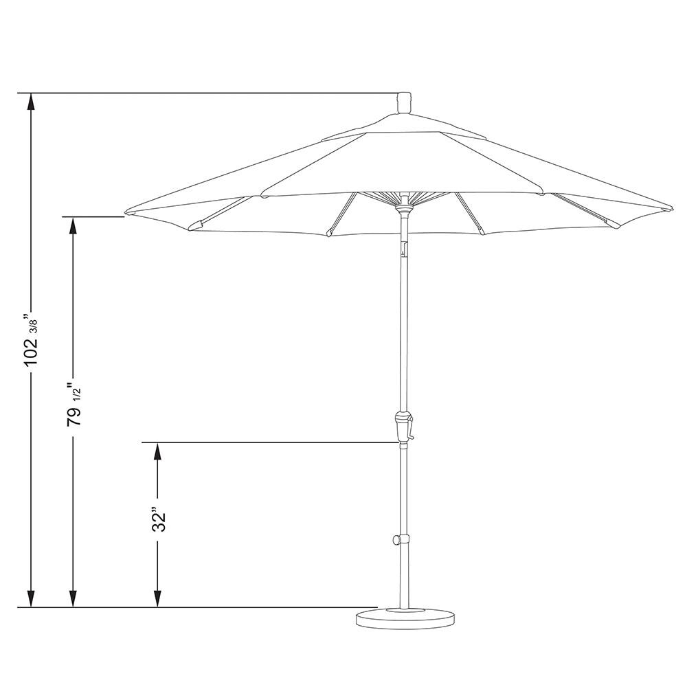 California Umbrella Sunset Series 9 Ft Octagonal Aluminum Auto Tilt Patio Umbrella W/ Crank Lift - Line Drawing thumbnail