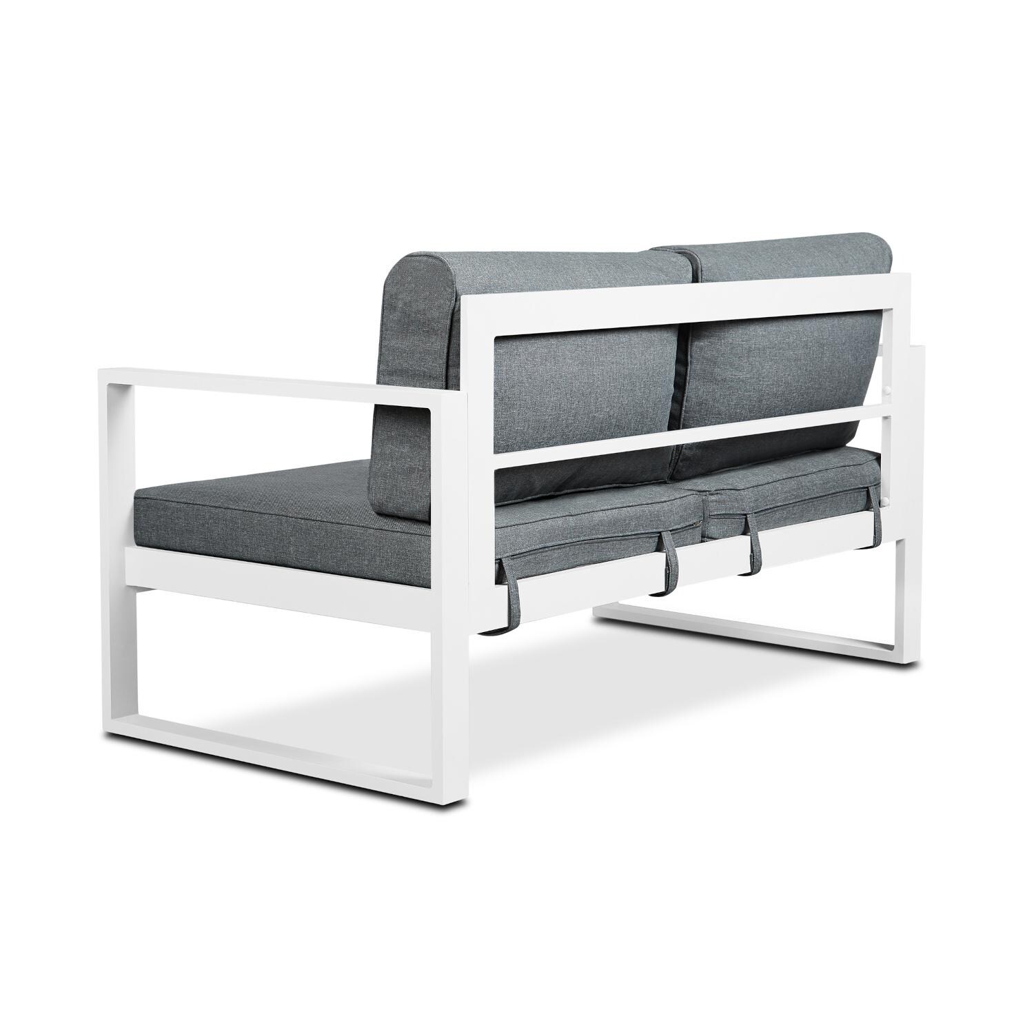 Lakeview Villa Flora White W/ Gray Cushions Aluminum Loveseat - Rear View thumbnail
