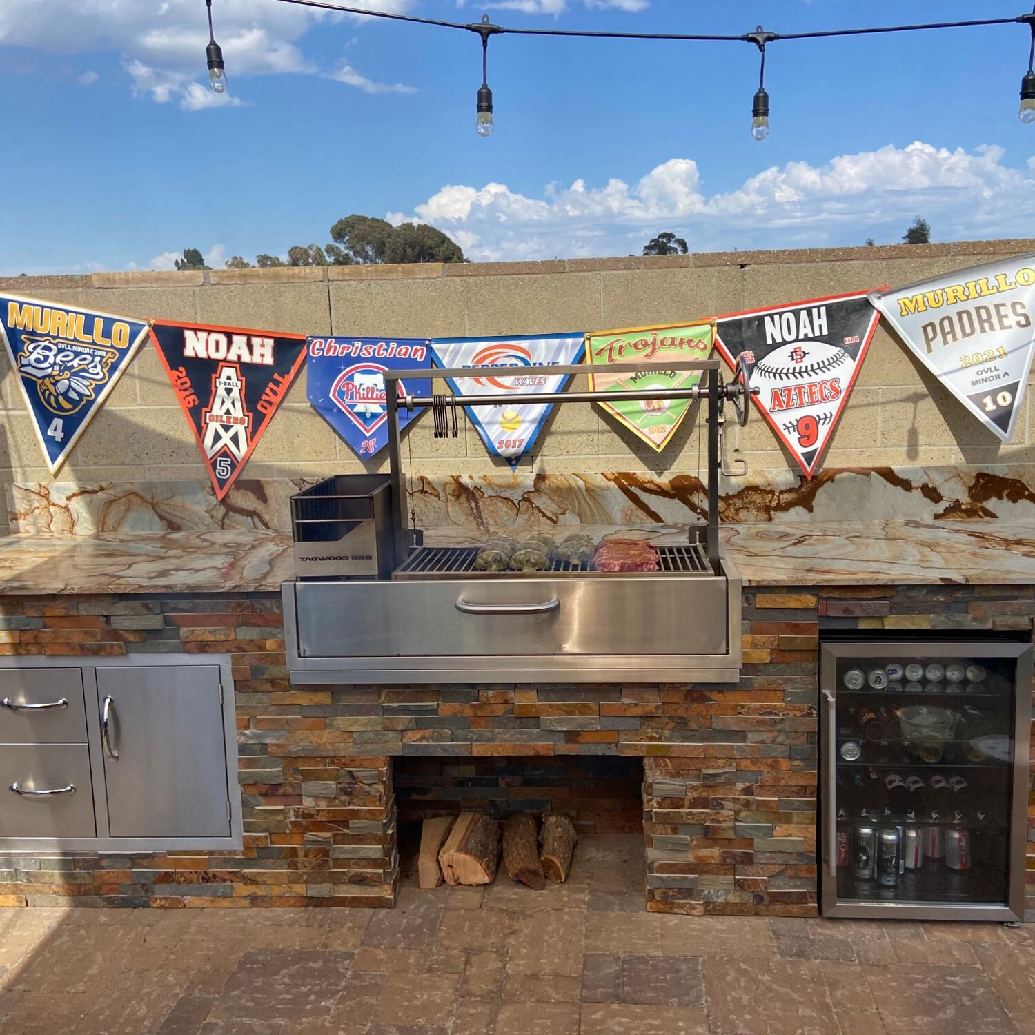 Tagwood BBQ BBQ05SSF Fully Assembled Built-In Santa Maria Argentine Wood Fire & Charcoal Grill - Installed in Outdoor Kitchen 2 thumbnail