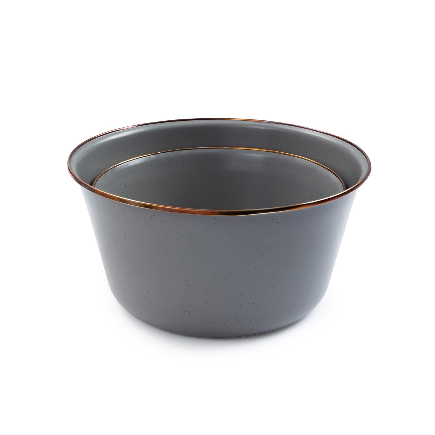 Barebones Living CKW-378 Enamel Mixing Bowl Set - Slate Gray - Nested Bowls