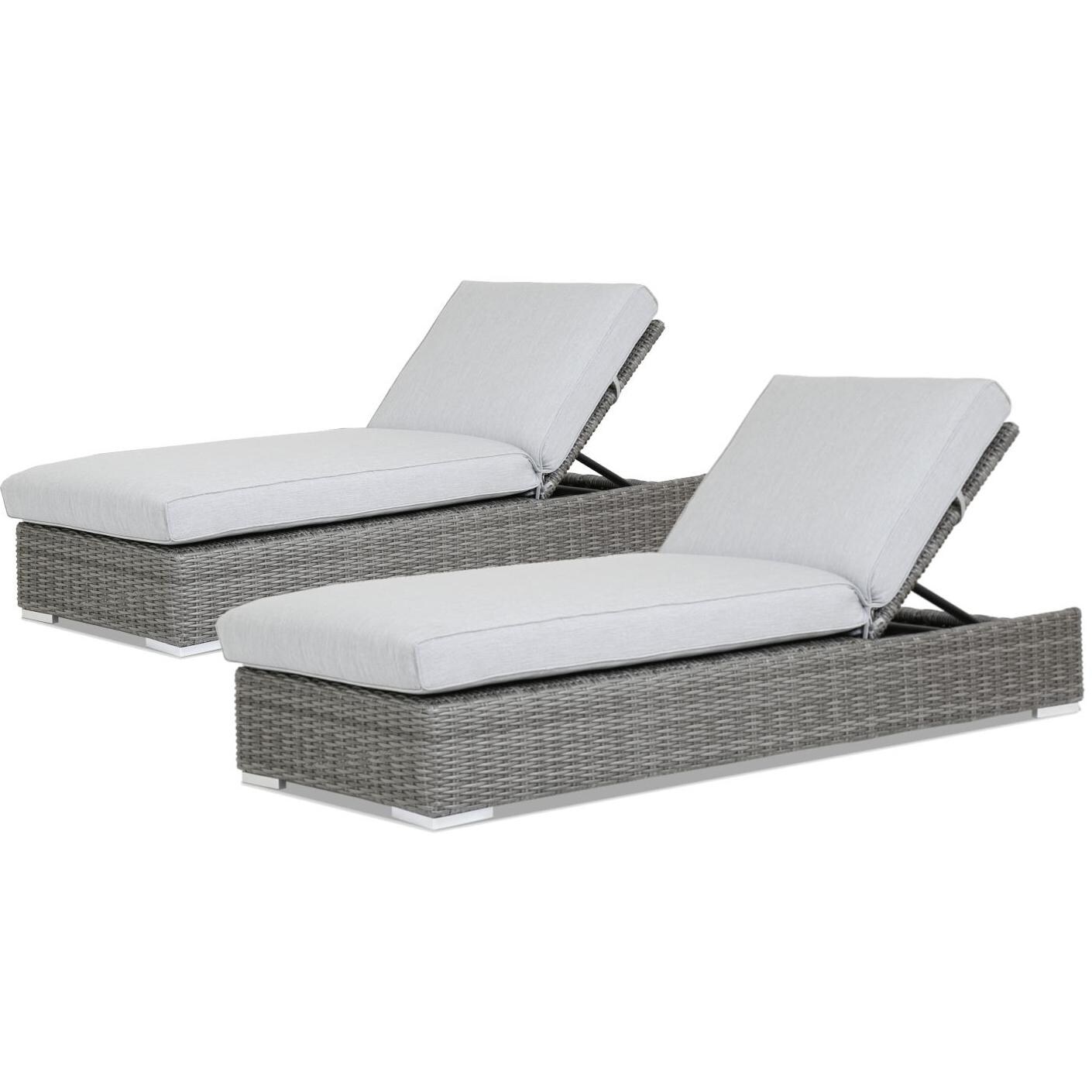 Emerald II 2 Piece Wicker Patio Chaise Lounge Set W/ Sunbrella Canvas Granite Cushions By Sunset West image