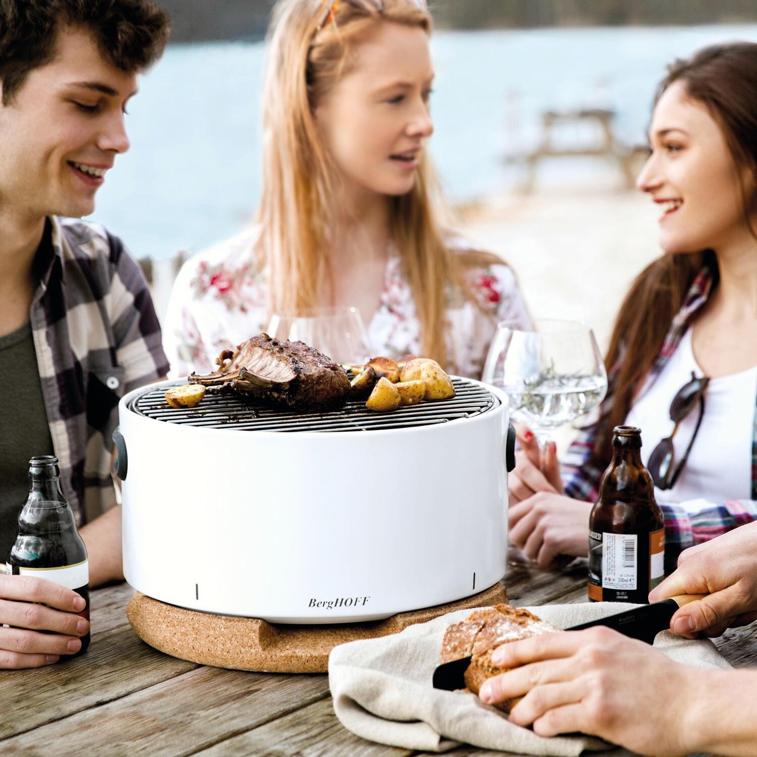 BergHOFF 2415600 Leo Portable Tabletop BBQ Grill W/ Heat Resistant Base White thumbnail