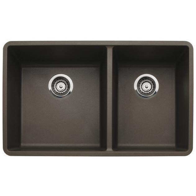 Blanco Precis 33 X 18 Silgranit II Double Bowl Undermount Sink - Anthracite - 441128 (Shown With Drain - Not Included) thumbnail