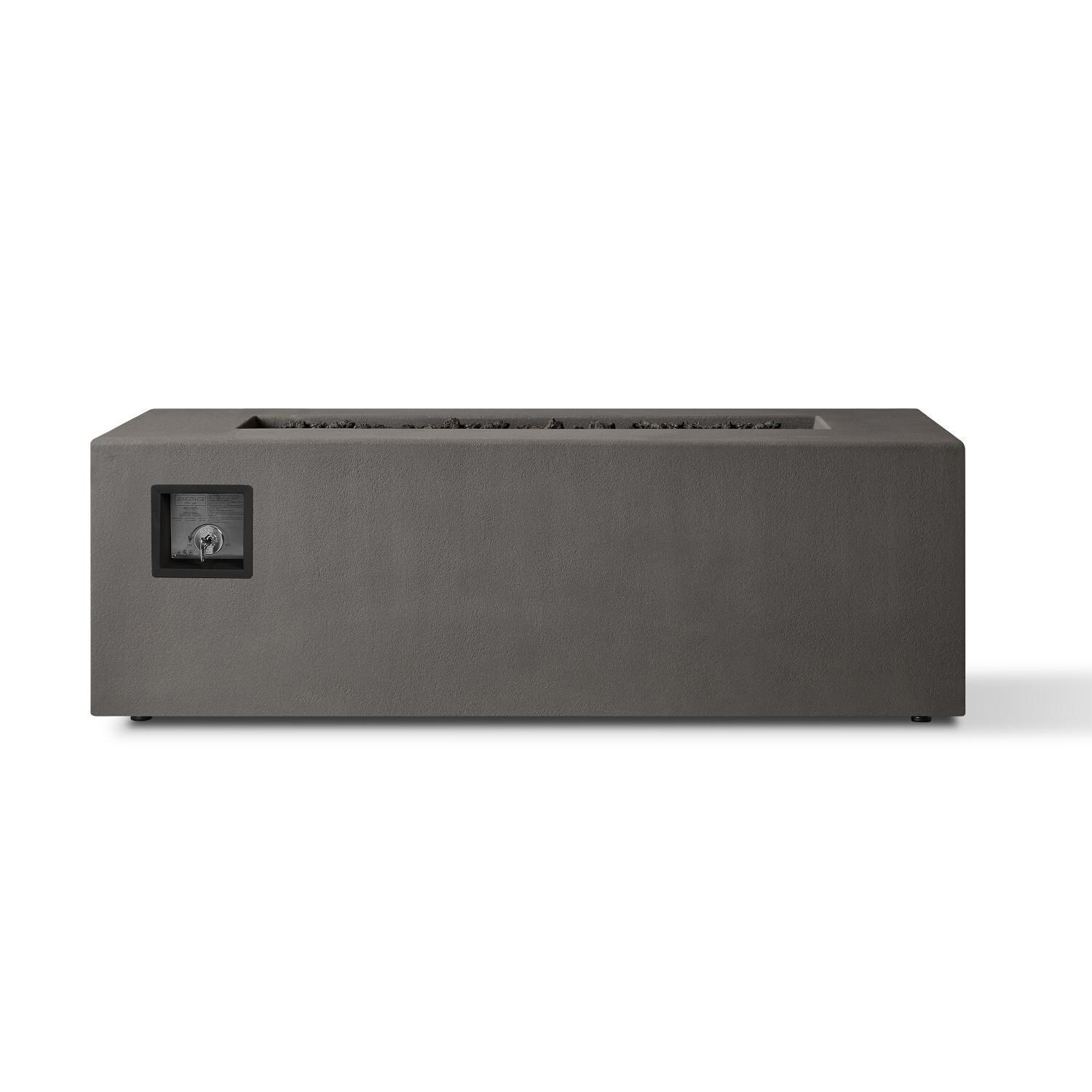 Olliewood 364LP-CBN 60 Inch Rectangular Glass Fiber Reinforced Concrete Propane Fire Pit Table in Carbon by BBQGuys Signature - Side View - White Background thumbnail