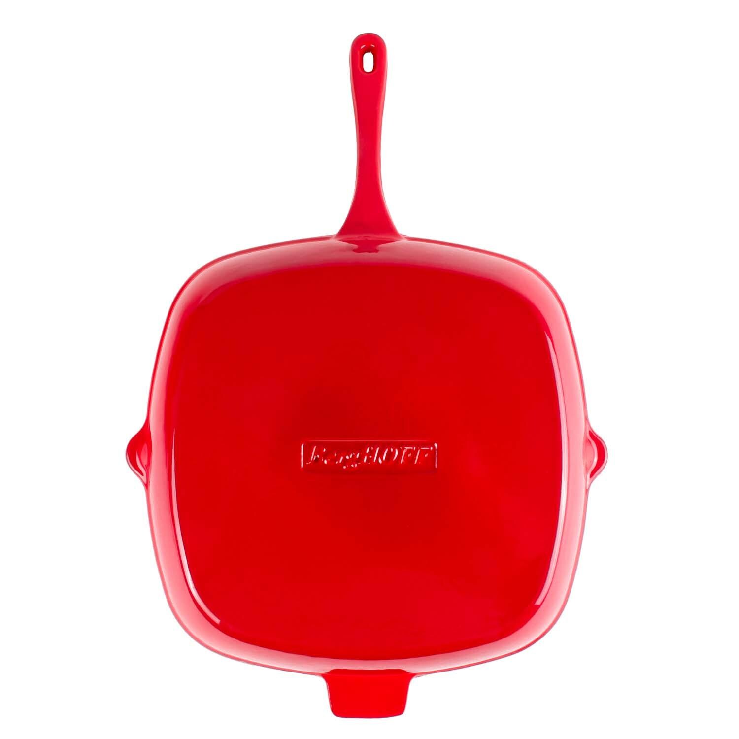 BergHOFF 11-in Neo Cast Iron Square Grill Pan - Red - Bottom View - White Background thumbnail