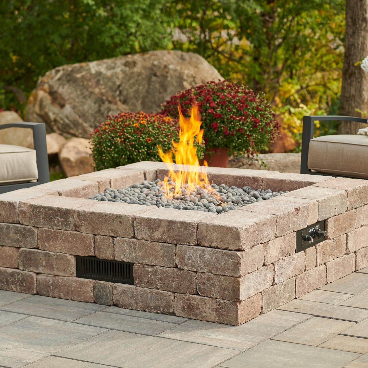 The Outdoor GreatRoom Company Bronson Block 51-Inch Square Natural Gas Fire Pit Kit with 42-Inch Crystal Fire Burner - Ships As Propane With Conversion Fittings - BRON5151-K-NG image