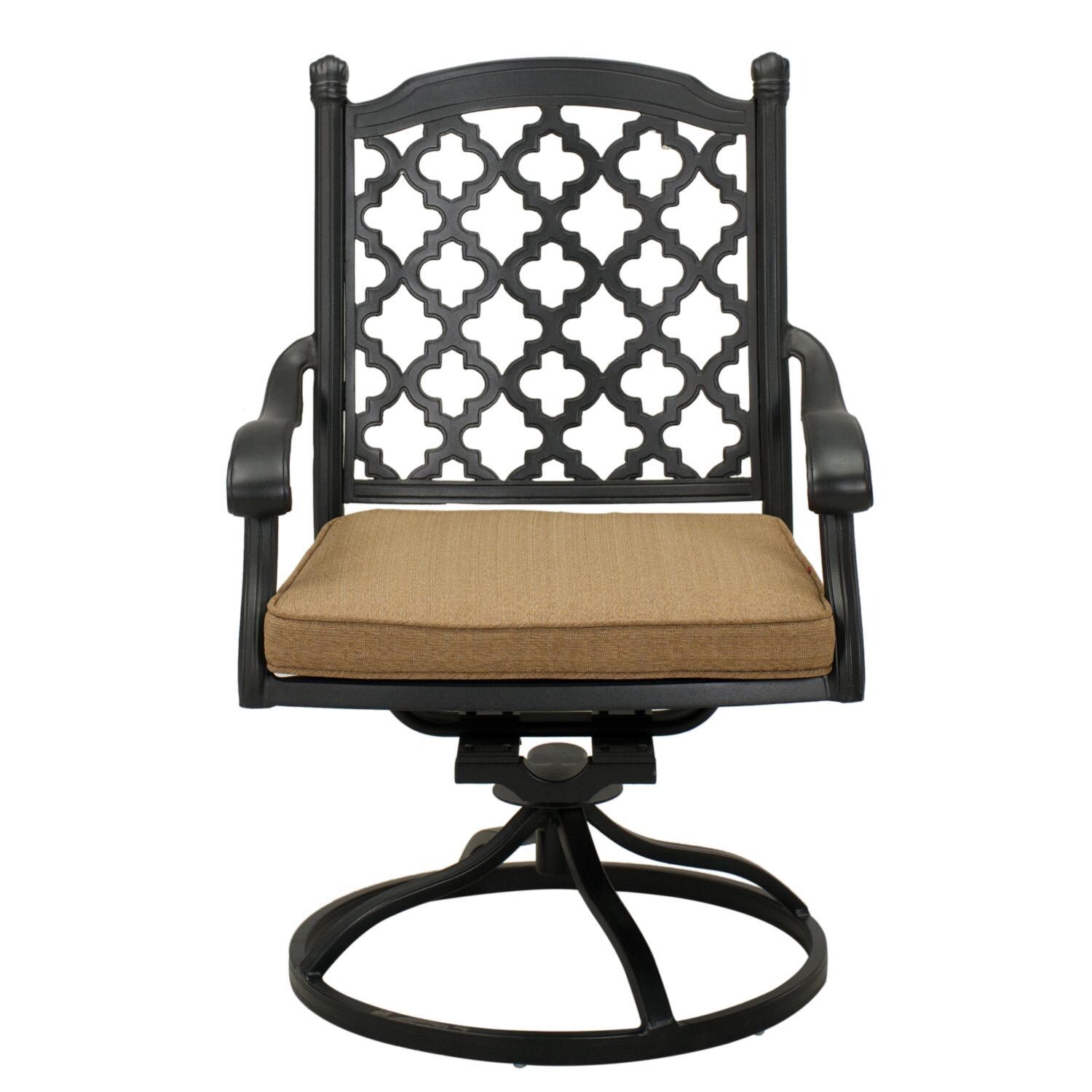 Darlee Madison Cast Aluminum Swivel Rocker Dining Arm Chair W/ Sesame Polyester Cushion - White Background thumbnail