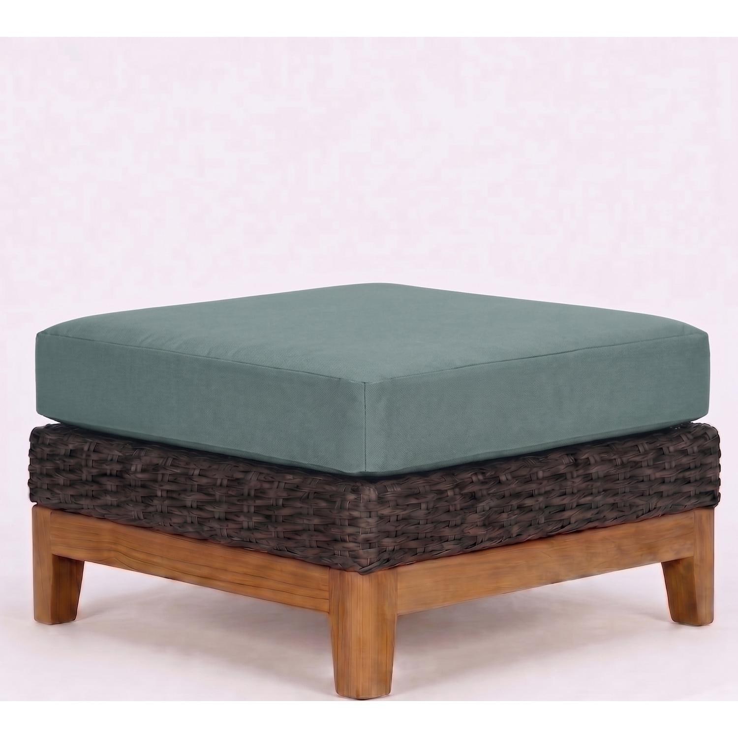 Boca Wicker Ottoman w/ Sunbrella Cushion in Gray/Canvas Spa by Royal Teak Collection