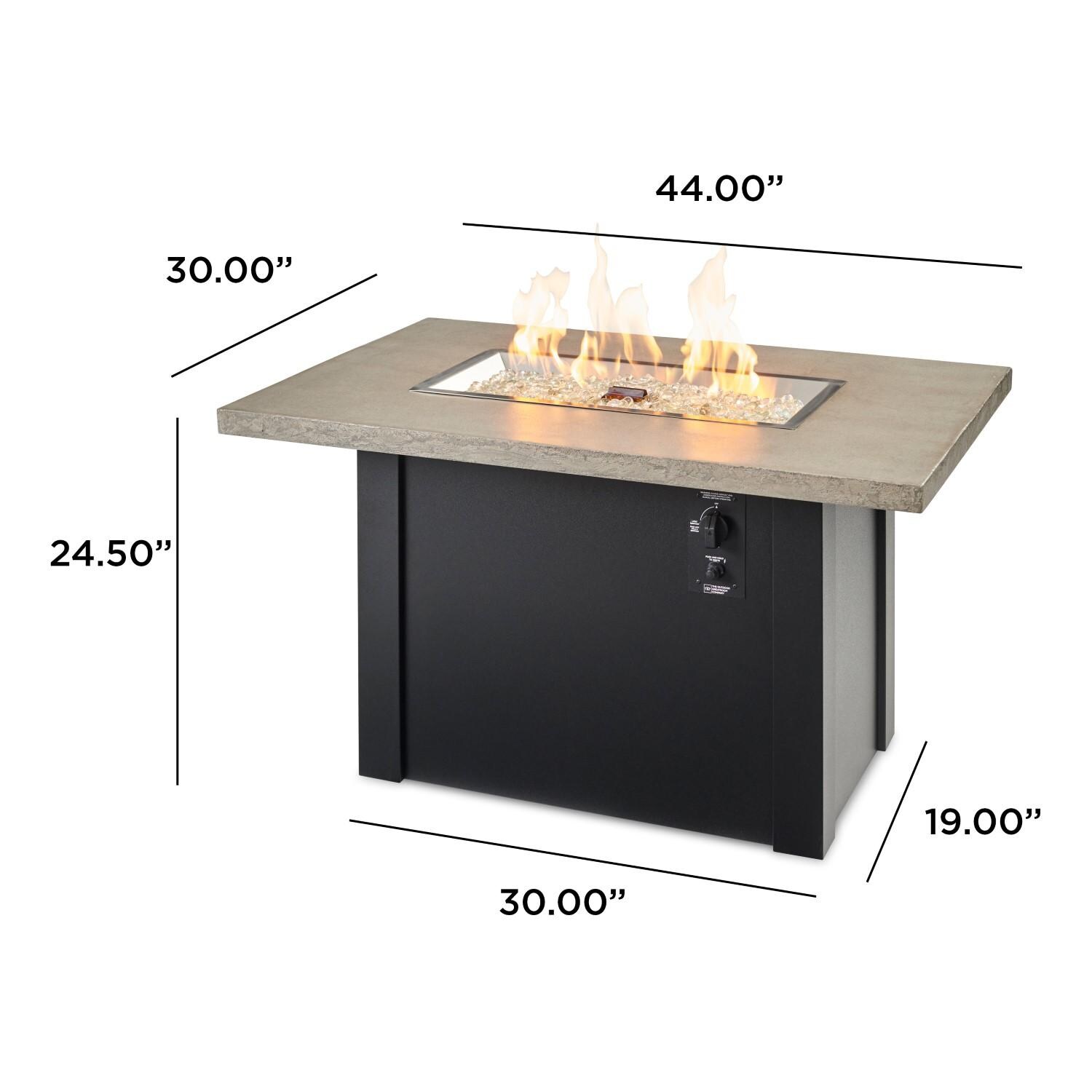 Havenwood 44 Inch Fire Pit Table W/ Pebble Grey Top & Black Base - Dimensional thumbnail