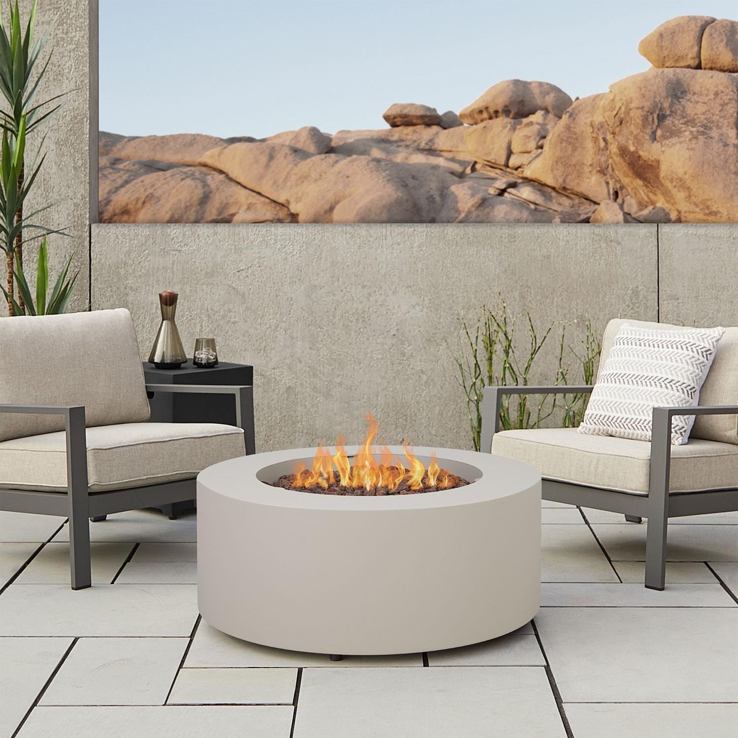 Elysian 36-in Round Steel Propane Fire Pit Table in Light Sand by Lakeview Outdoor Designs - Lifestyle thumbnail