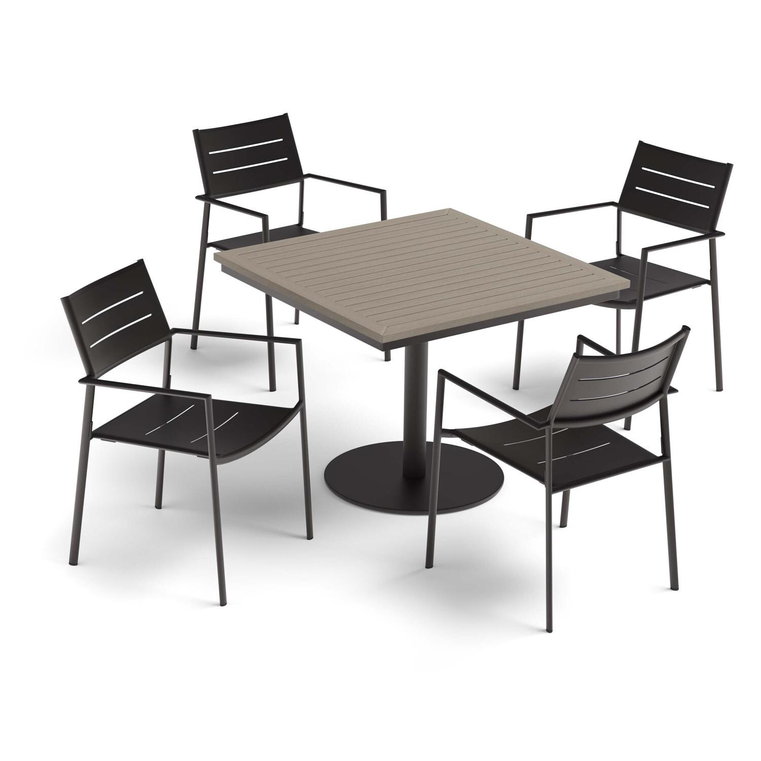 Oxford Garden Eiland 5 Pc Aluminum Dining Set W/ Vintage Tekwood Table Top in Carbon - Top View thumbnail