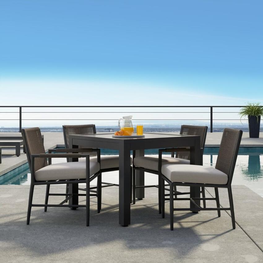 Sunset West - Pietra 5 Piece Rope & Aluminum Patio Dining Set W/ Dining Table & Sunbrella Echo Ash Cushions thumbnail