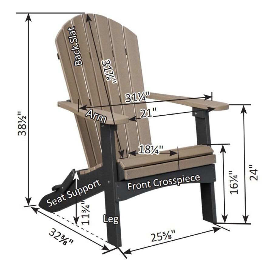 Berlin Gardens Comfo Back Folding Adirondack Chair - Smoke Gray - Dimensions thumbnail