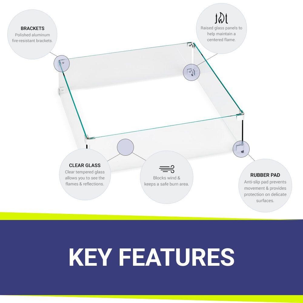 BBQGuys Signature FG-SQP-24 Polished Glass Flame Guard for 24-Inch Square Drop-In Fire Pit Pans - Feature Bullets thumbnail