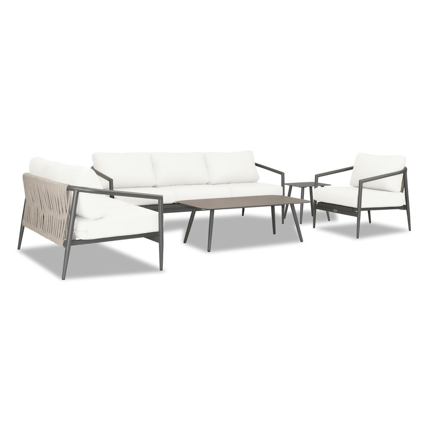 Lakeview Midnight Cove 5 Pc Aluminum Sofa Seating Set in Slate/Pebble Gray/Canvas Natural - Angled - White Background thumbnail