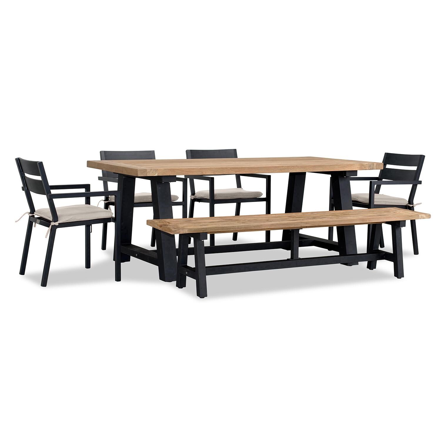 Calm Bay Mill 7 Pc Reclaimed Teak Dining Set w/ Bench in Black/Cast Silver by Lakeview - White Background 2