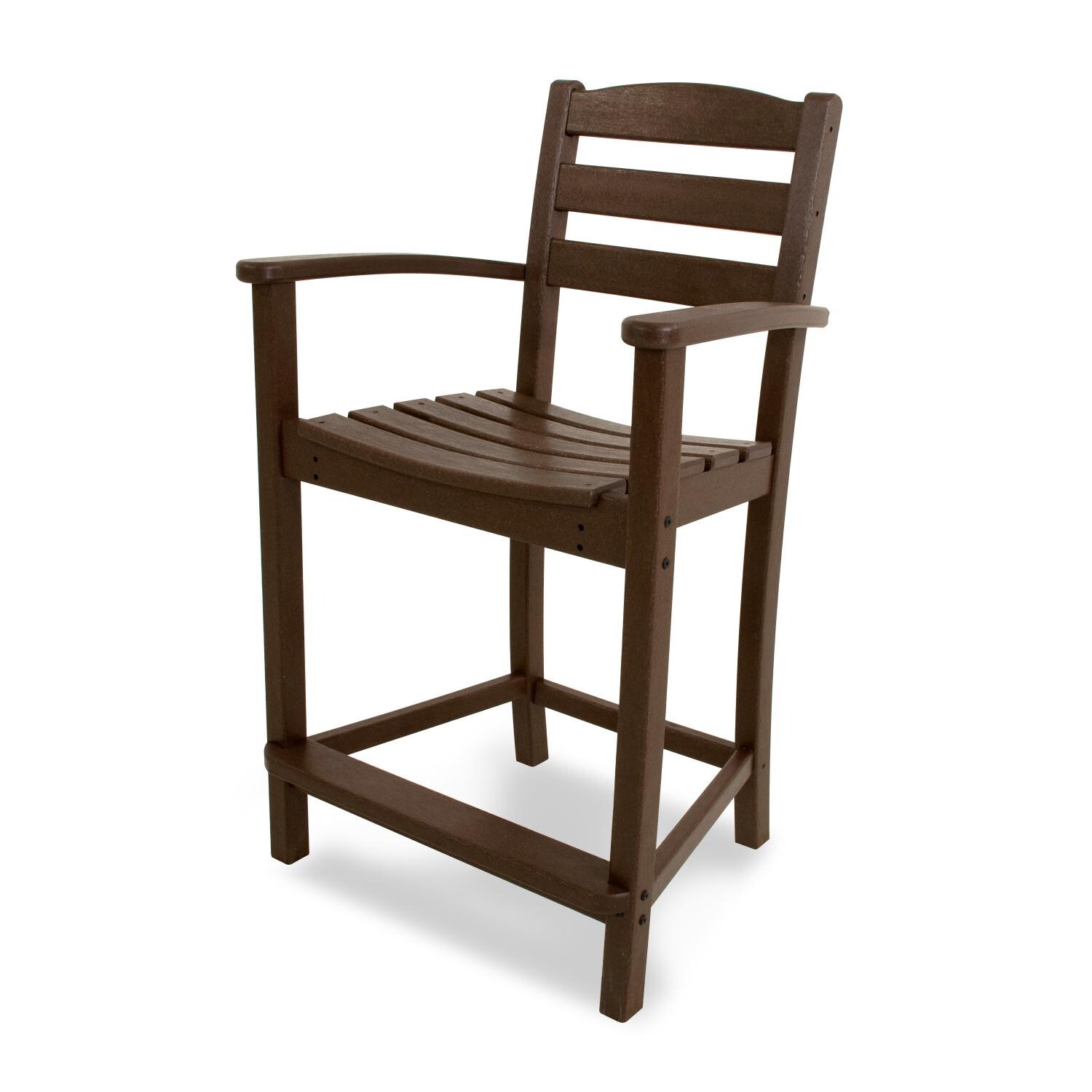 La Casa Cafe Mahogany Recycled Plastic Wood Patio Counter Height Bar Stool W/ Arms By POLYWOOD