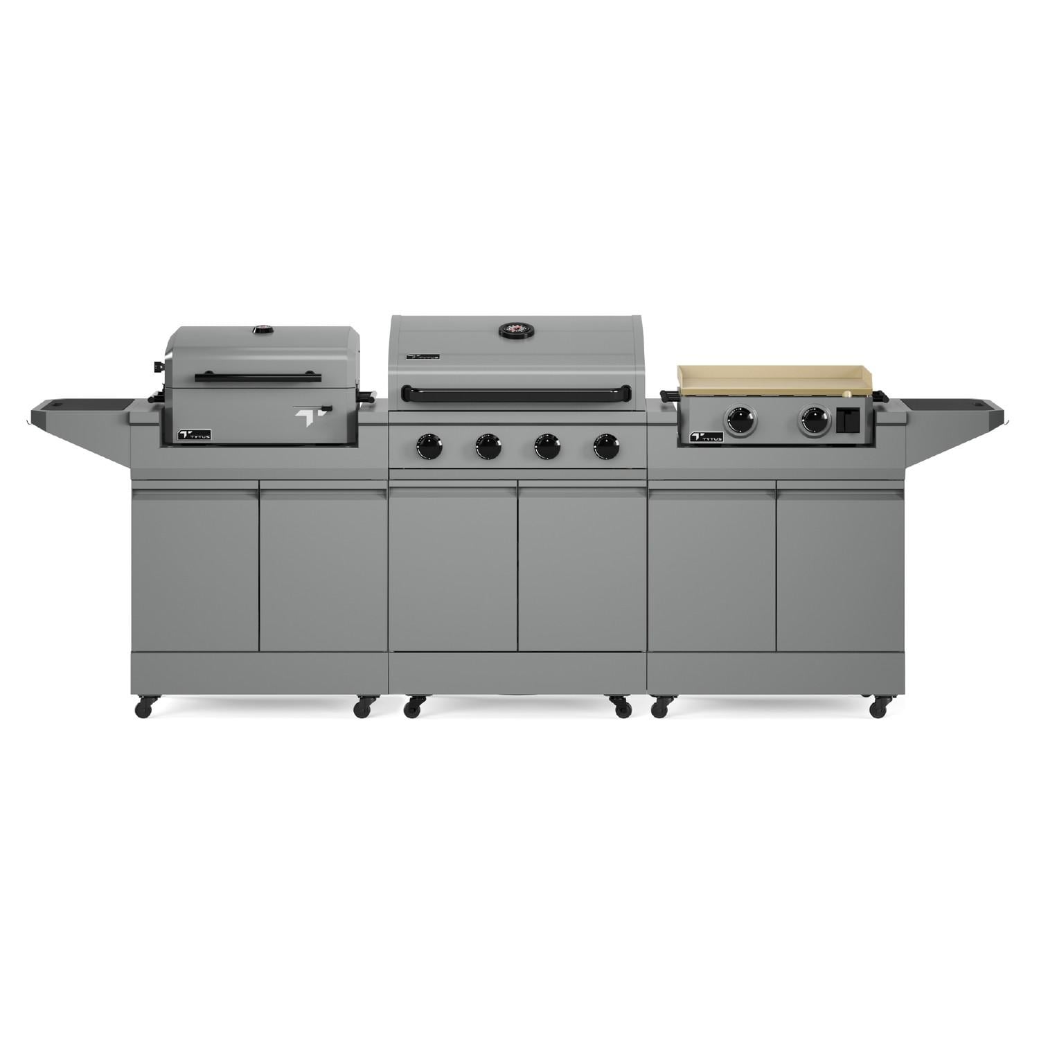 TYTUS Modular Trio w/ 4-Burner Propane Grill, Griddle & Charcoal Grill - TDT-BUN-010