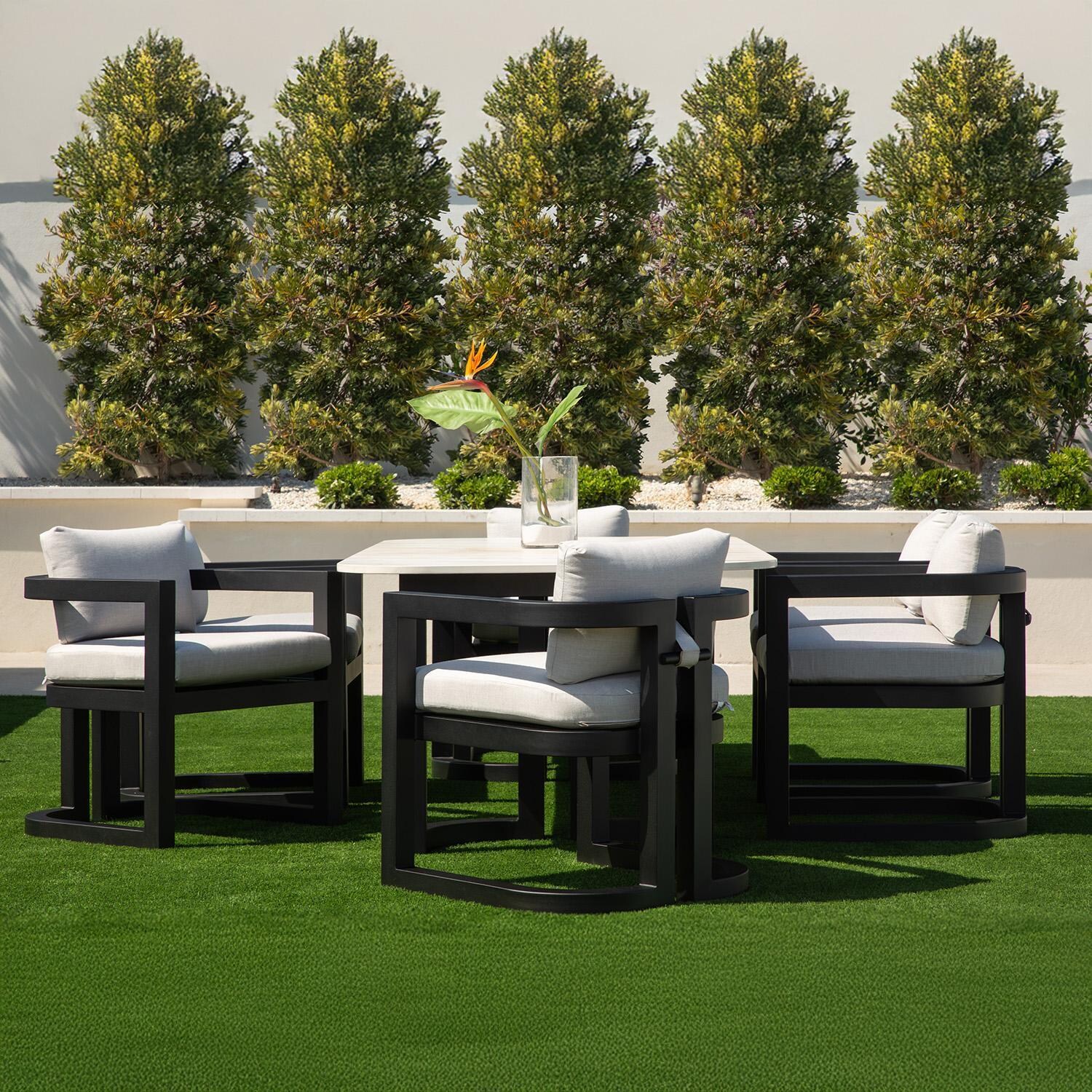 Malibu 7 Pc Aluminum Dining Set By Sunset West - Side View - Lifestyle thumbnail