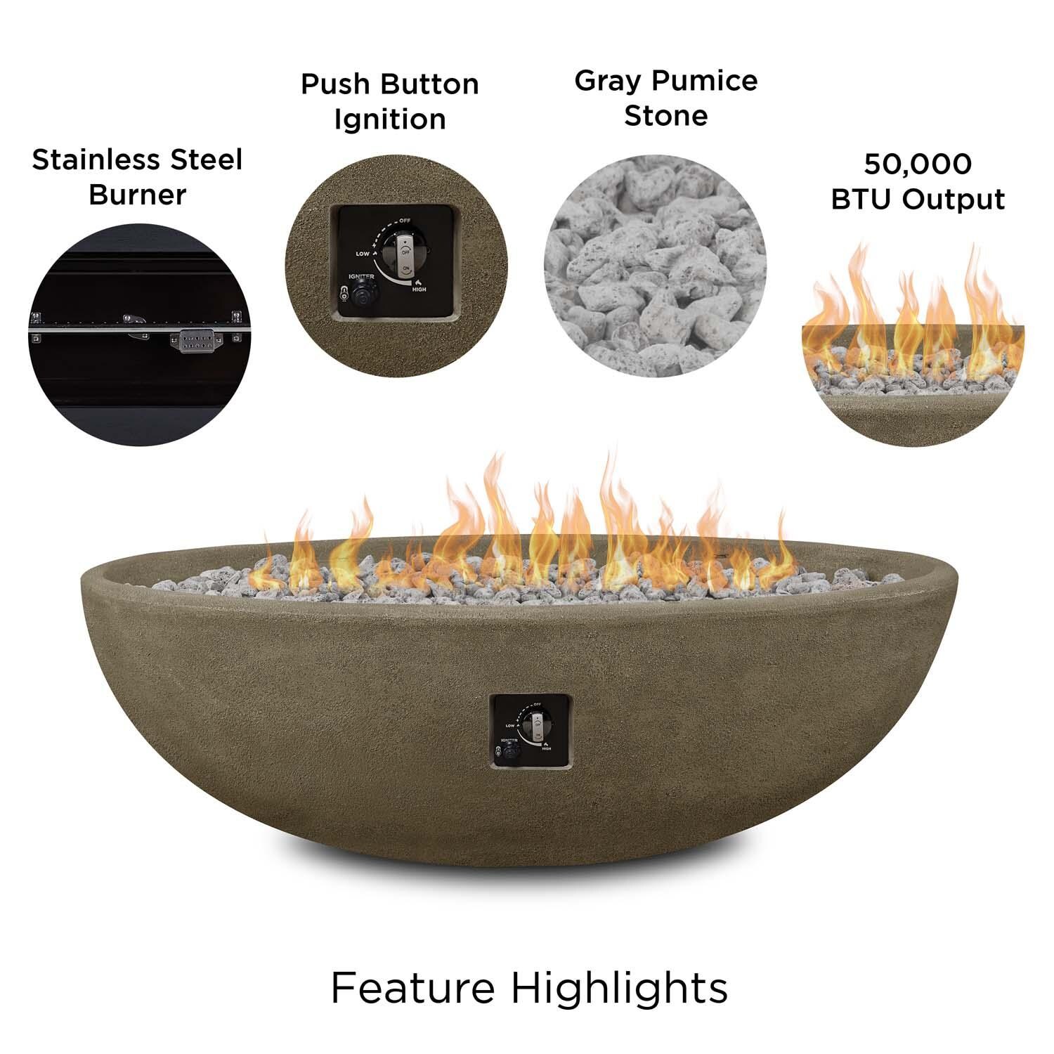 Creekwood 48 Inch Oval MGO Propane Fire Bowl in Glacier Gray by Lakeview Outdoor Designs - Features thumbnail
