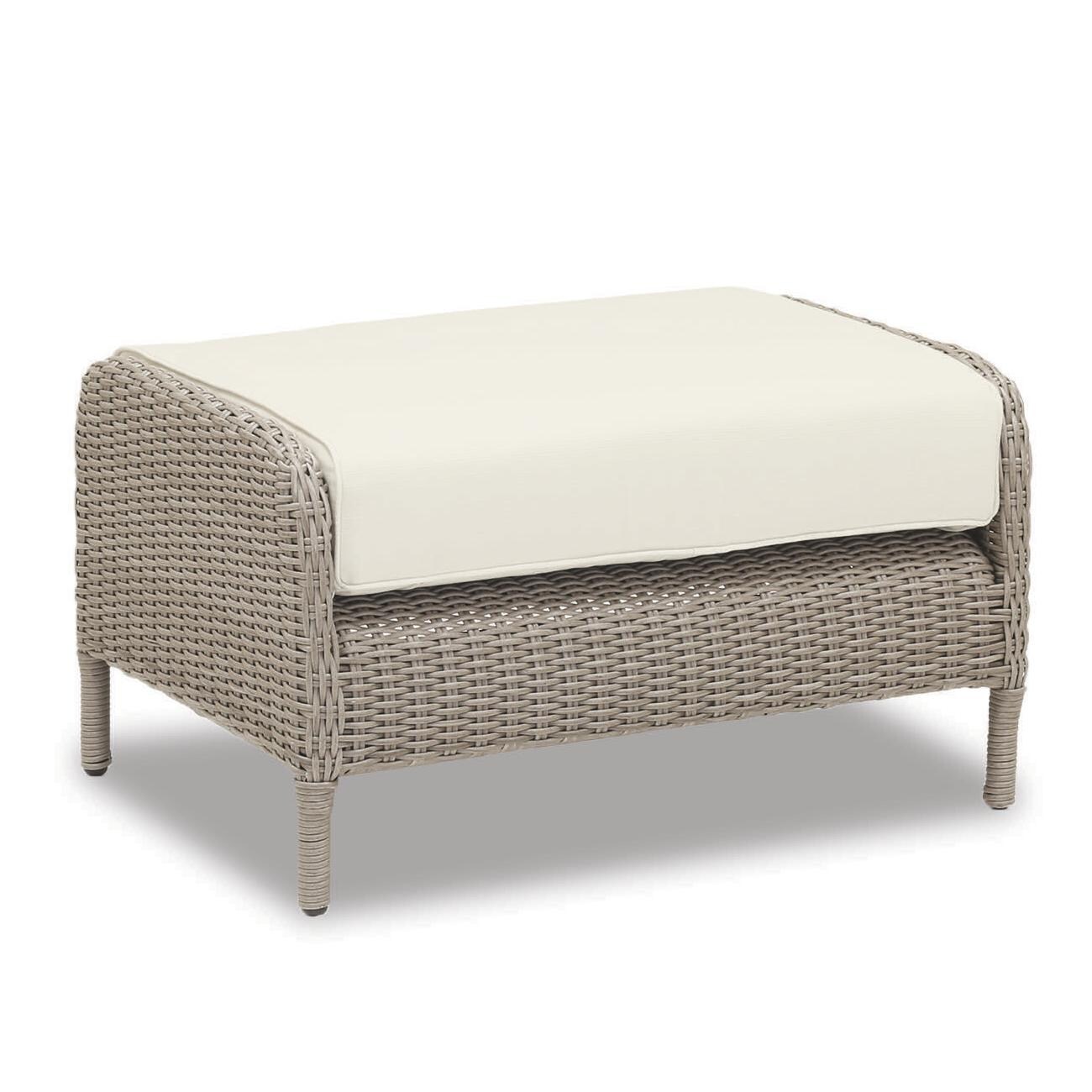 Sunset West - Manhattan 3 Piece Resin Wicker Patio Conversation Set W/ End Table, Ottoman, & Sunbrella Linen Canvas Cushions - Manhattan Patio Ottoman thumbnail