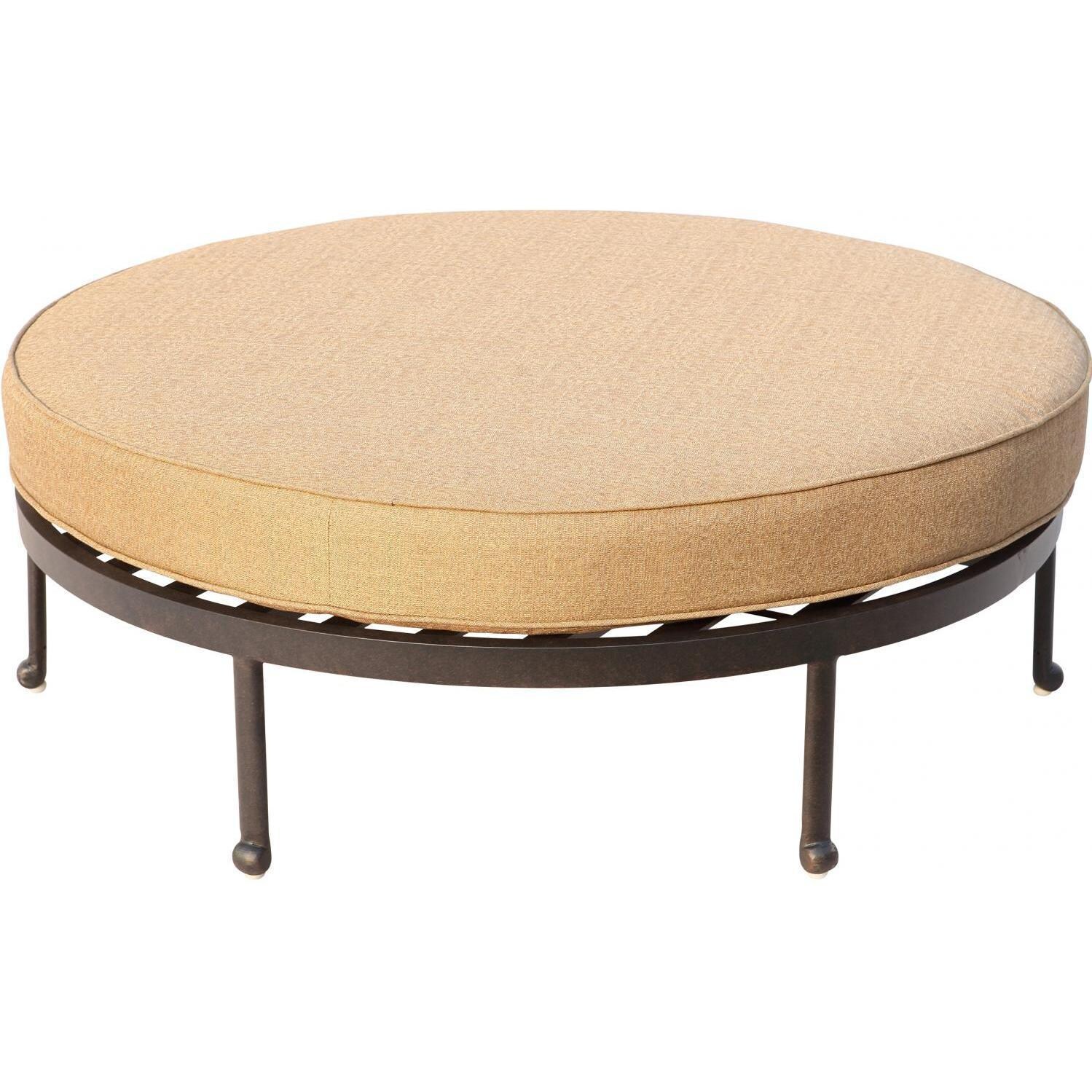 Santa Anita Cast Aluminum Large Round Ottoman in Antique Bronze/Heather Beige Sunbrella by Darlee