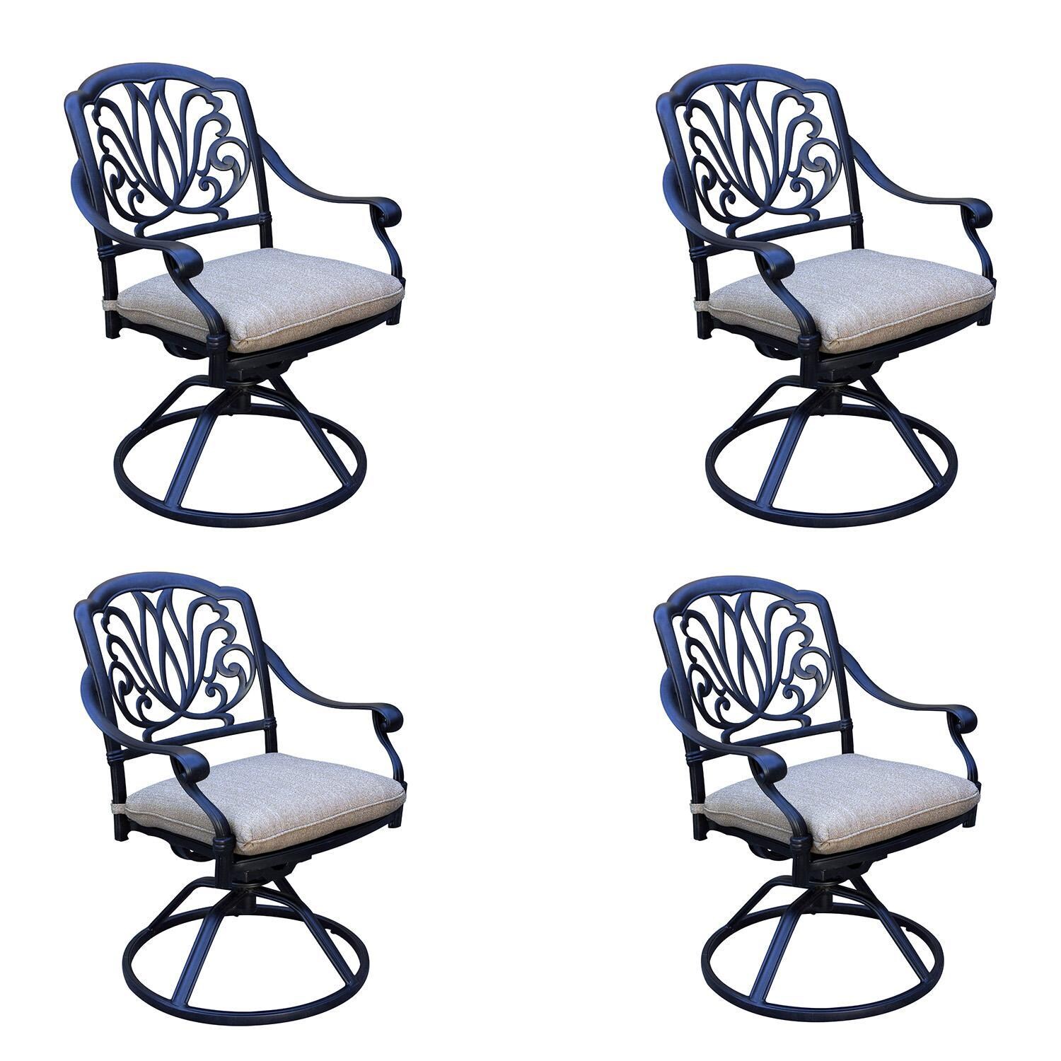 Elisabeth Cast Aluminum 4 Pc Set Swivel Rocker Dining Chair Set in Antique Bronze/Beige Canvas by Darlee