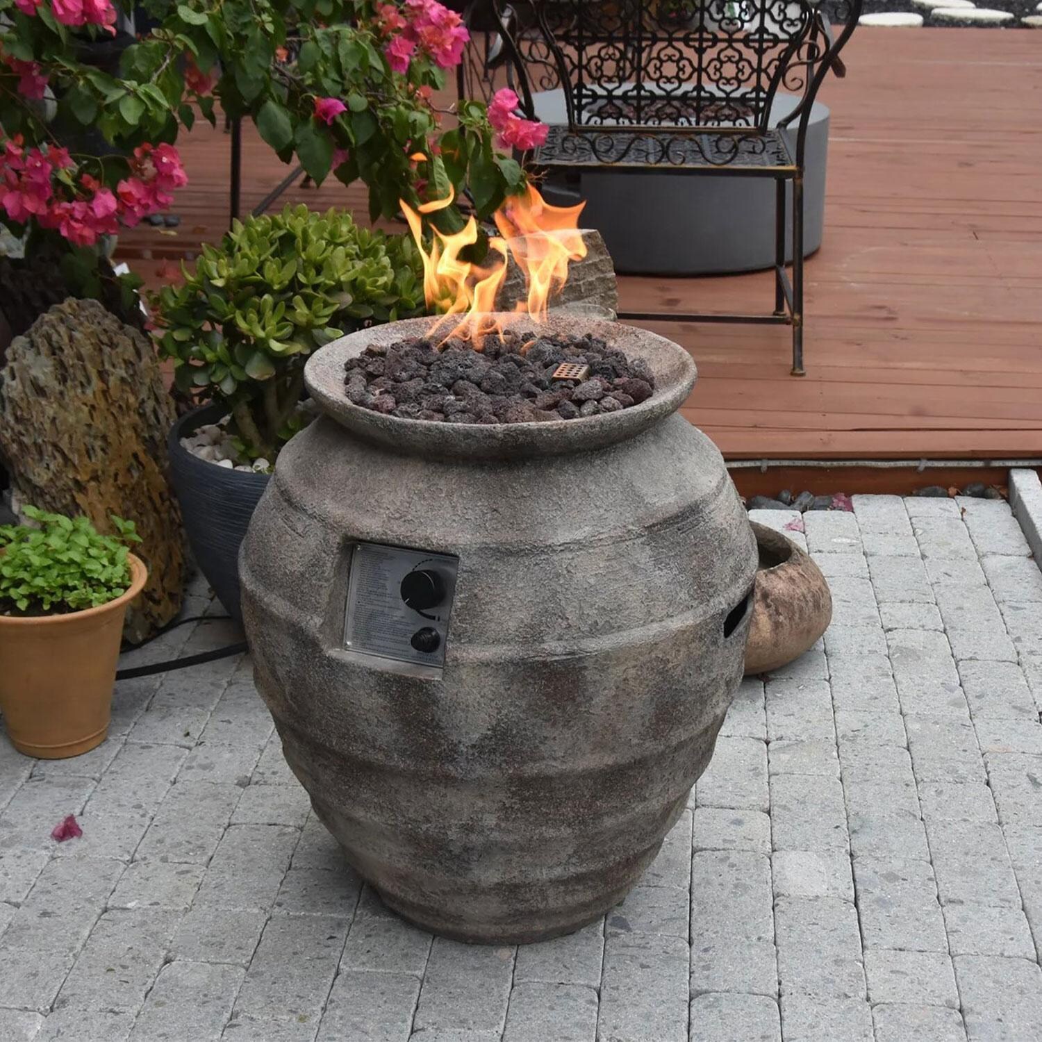 Pompeii 23-in Round Concrete Propane Fire Urn in Brown by Elementi