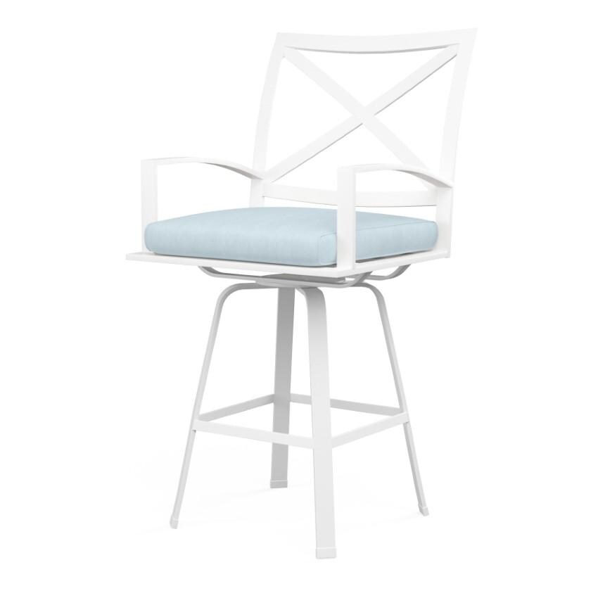 Bristol Aluminum Swivel Bar Stool w/ Self Welt in White/Canvas Skyline by Sunset West