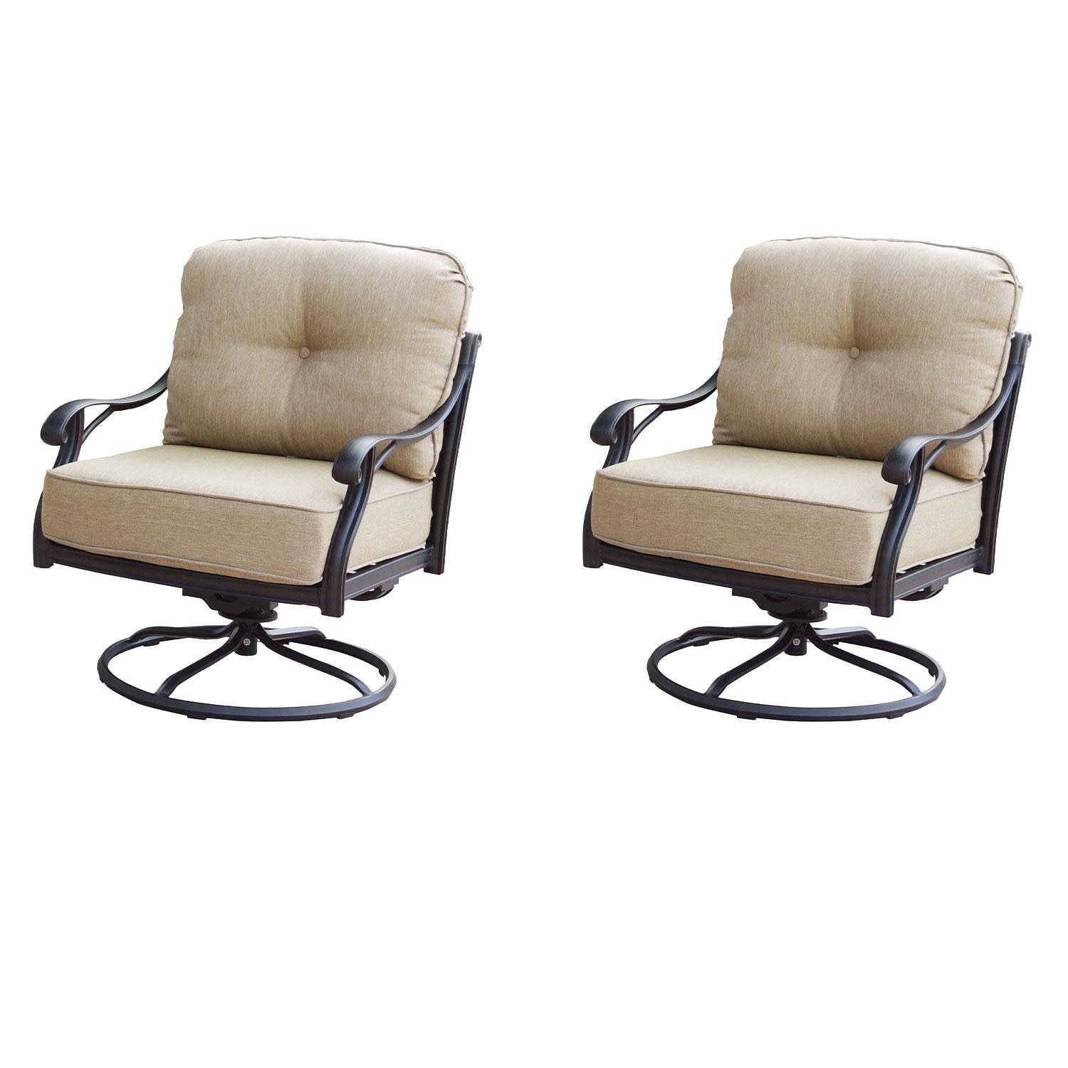 Darlee DL603-3-2 Nassau 2 Piece Cast Aluminum Patio Swivel Rocker Club Chair Set W/ Beige Canvas Cushions 