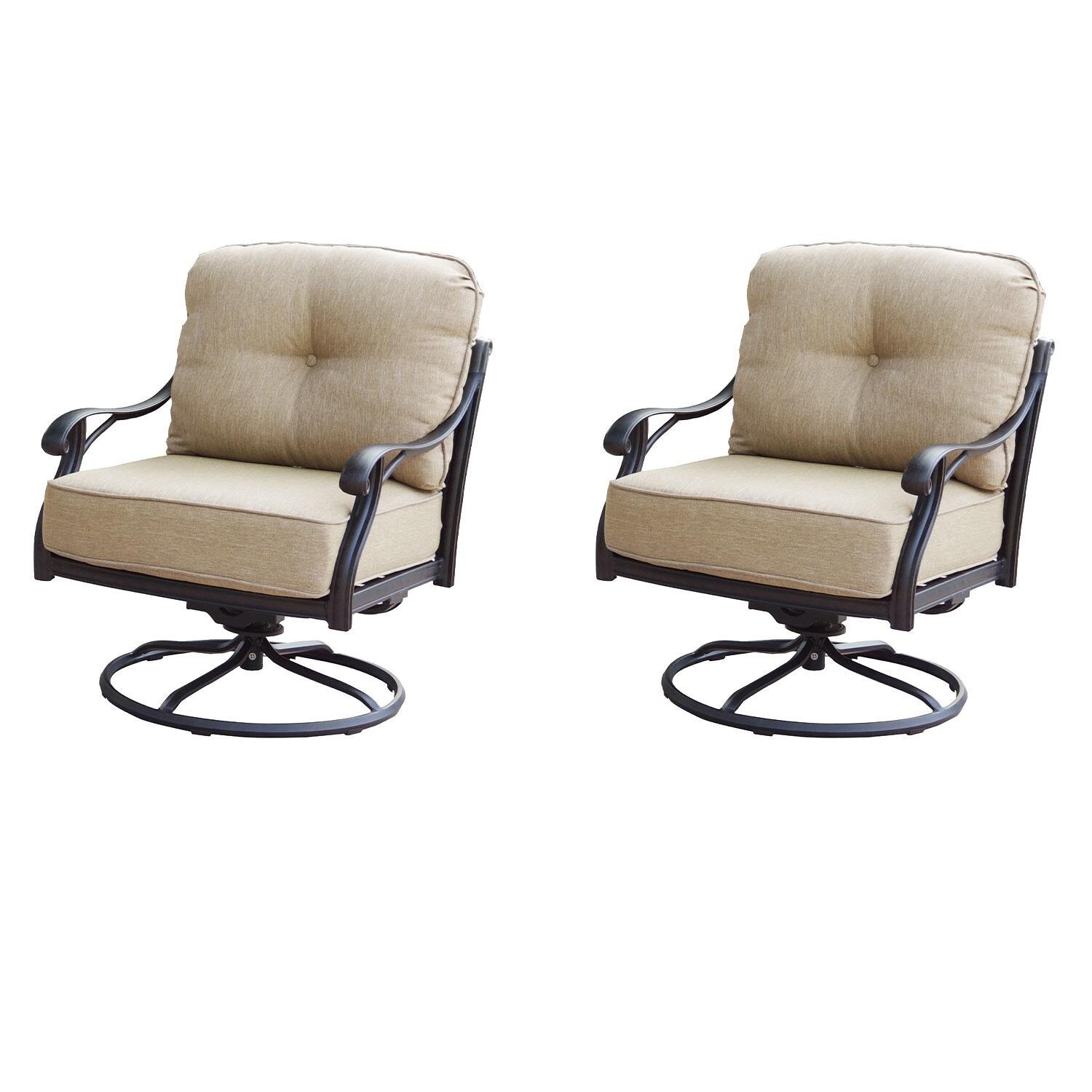 Darlee DL603-3-2 Nassau 2 Piece Cast Aluminum Patio Swivel Rocker Club Chair Set W/ Beige Canvas Cushions