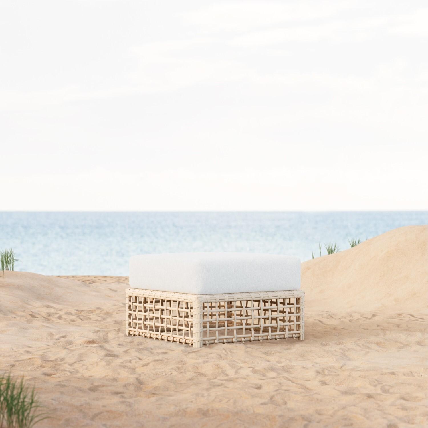 Azzurro Living KIA-W05OT-CU Kiawah Wicker Ottoman in Almond/Cloud - Hero - Lifestyle thumbnail