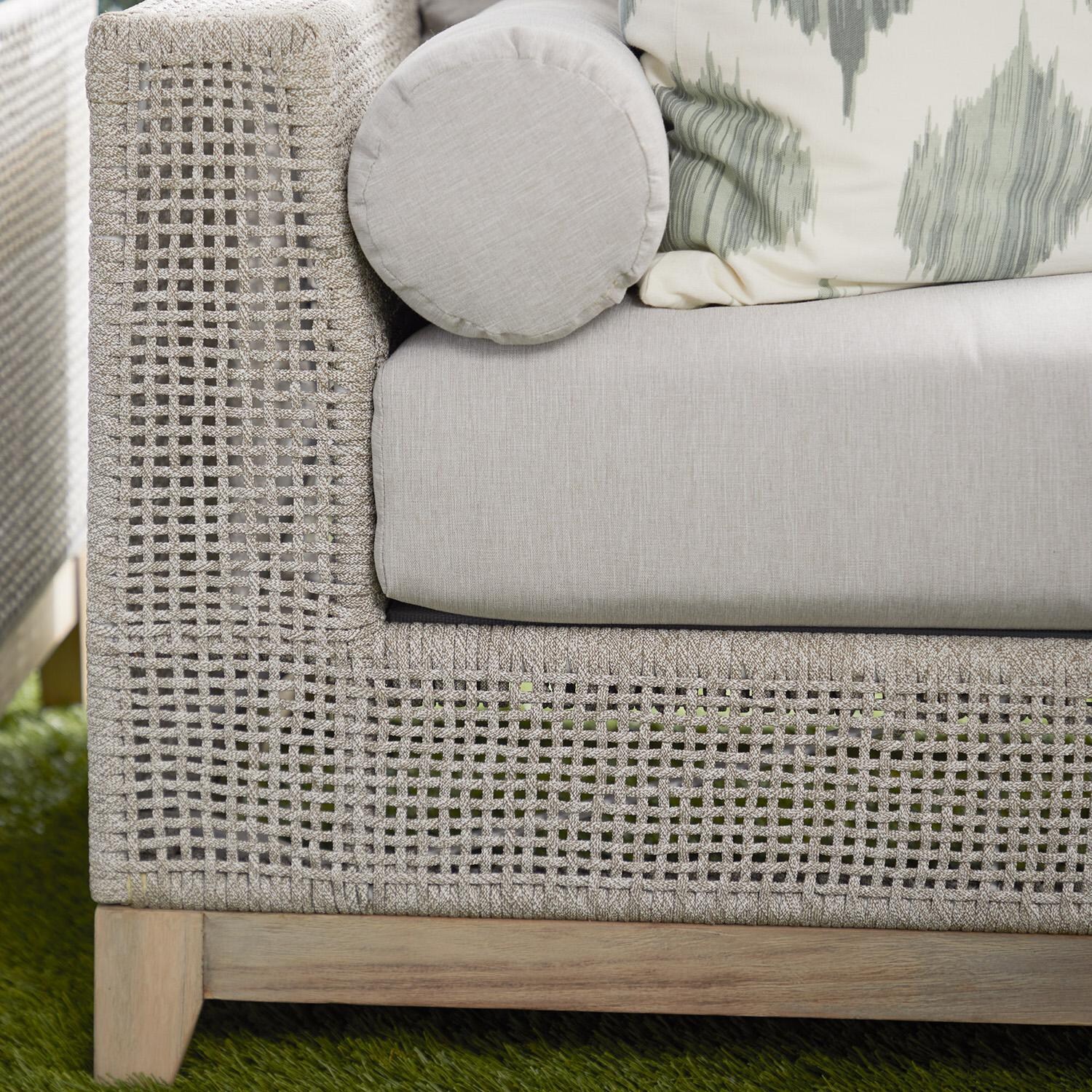 Lakeview Ranch Pointe 3 Person Woven Rope Sofa in Taupe & White - Arm Detail thumbnail