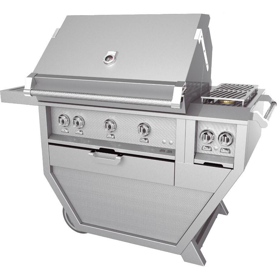 Hestan 36-Inch Deluxe Freestanding Gas Grill With Rotisserie And Double Side Burner - Angled View thumbnail