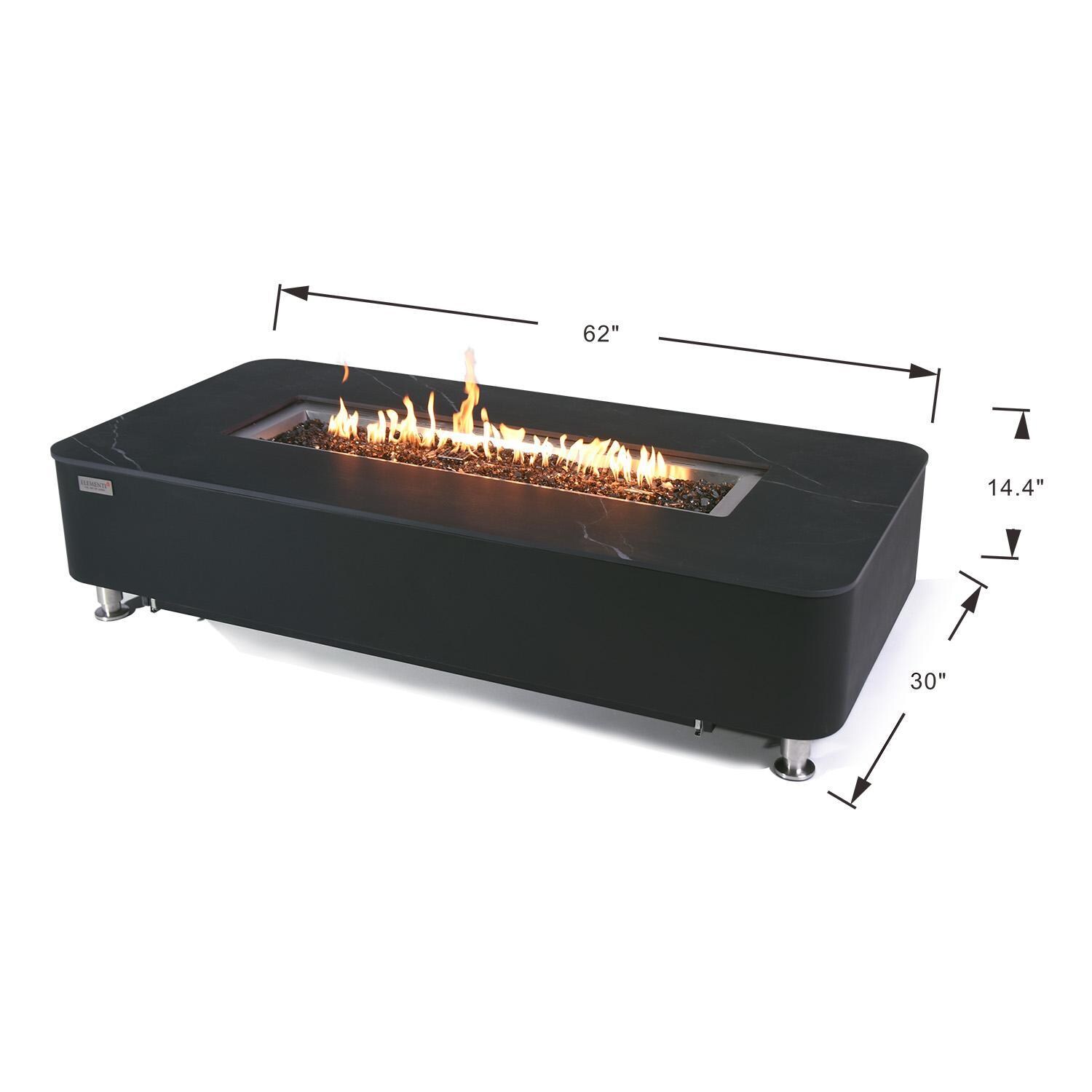 Elementi Valencia 30-Inch Rectangle Marble Porcelain Natural Gas Fire Pit Table - Black - Dimensional thumbnail