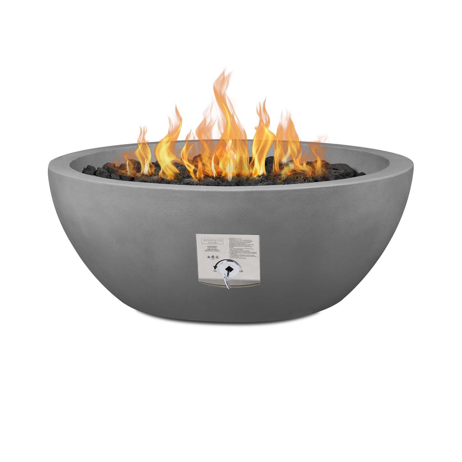 Dustyview 38-in Round Concrete Propane Fire Pit in Ash by BBQGuys Signature - Control - White Background thumbnail